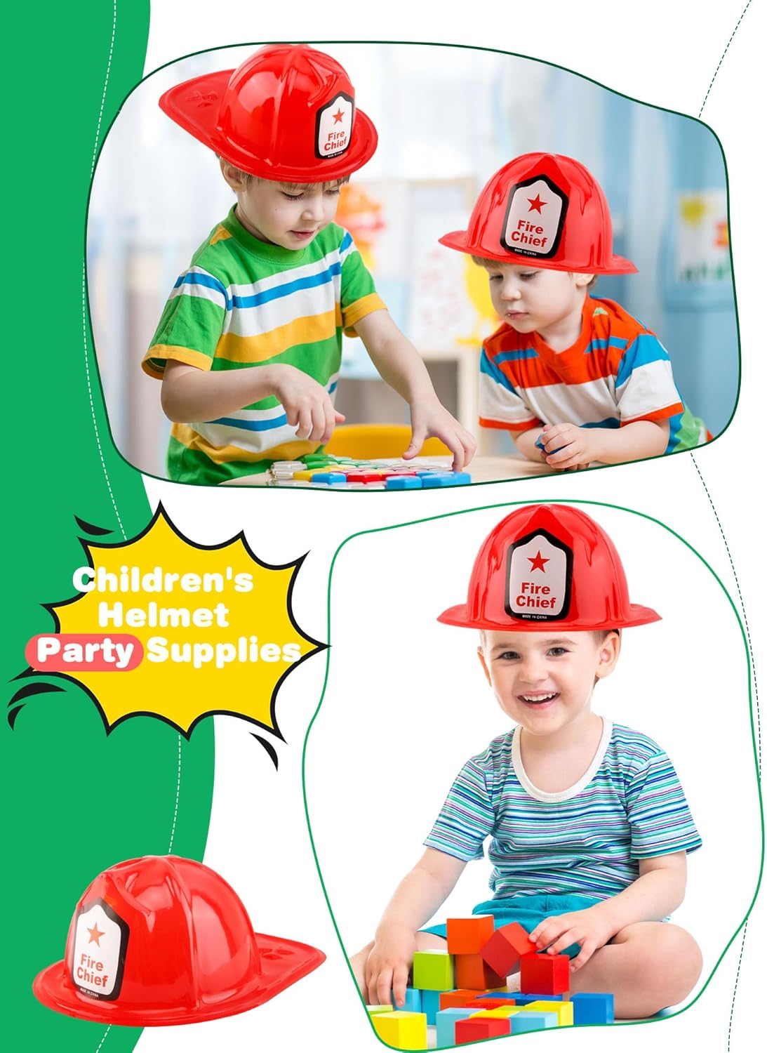 30 Pack Kids Firefighter Hat Bulk Plastic Firefighter Helmet Fire Chief Hard Hat for Boys Girls Halloween Cosplay