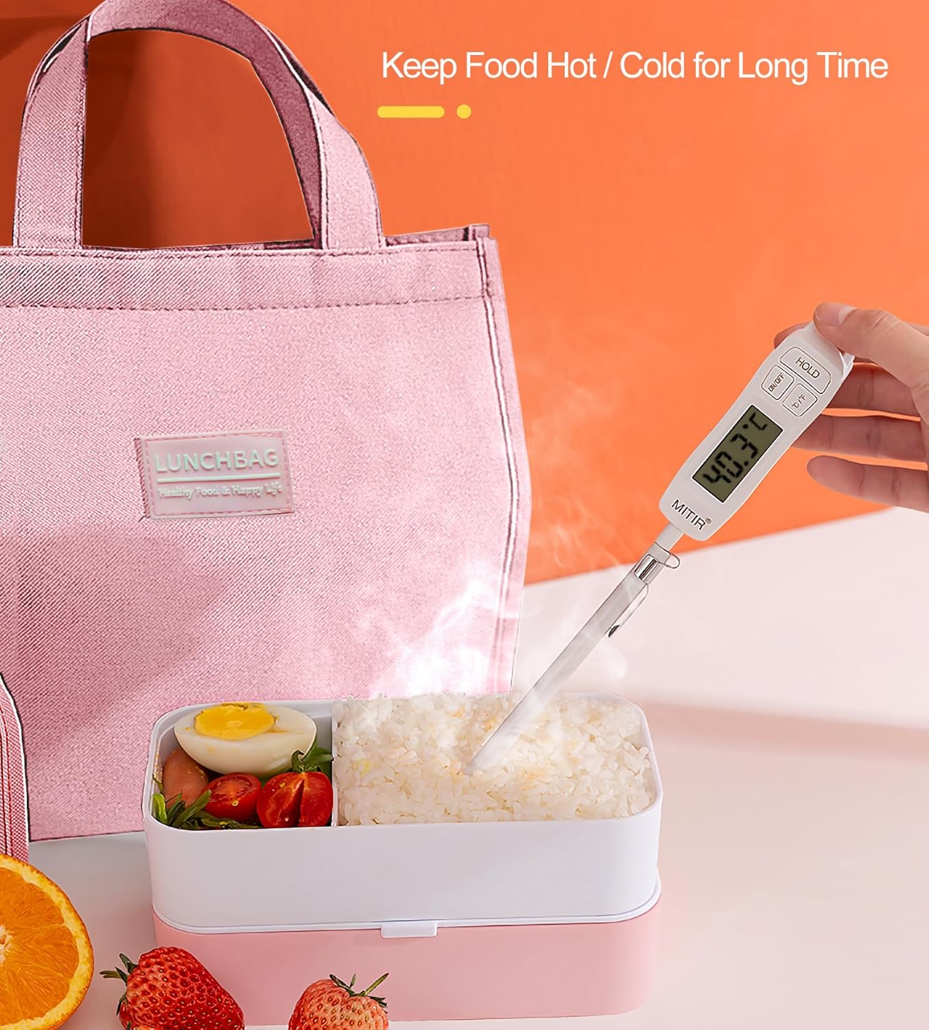 RUPEWA ​Insulated Lunch Bag - Lunch Tote Bag for Women & Men, Office, Work, School, and Picnic (Pink) - Pink image number 5