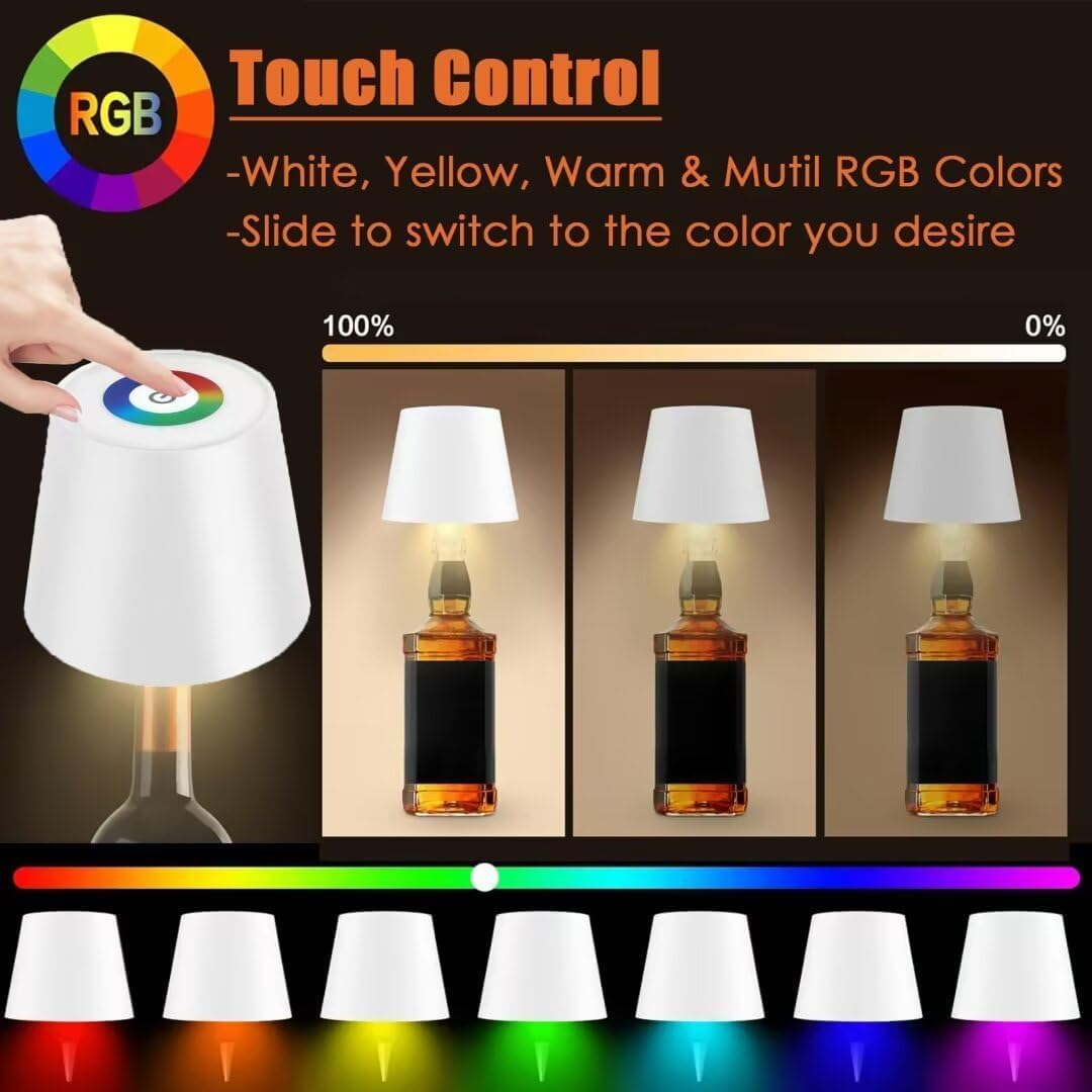 Wireless Bottle Lamp 2000Mah, RGB Mode & 3 Color Stepless Dimming Touch Table Lamp, Rechargeable Atmosphere Lamp for Bars, Cafes, Restaurants, Bedrooms, Outdoor Environments (White, 1Pcs) image number 1