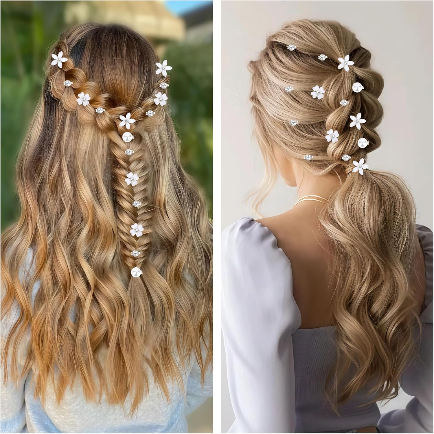 Pack of 20 Mini Flower Hair Clips with Rhinestones, Mini Hair Accessories Wedding, Flowers Hair Clip Small, Bridal Hair Clips Flowers, Small Mini Hair Clips Flowers White for Girls and Women image number 2