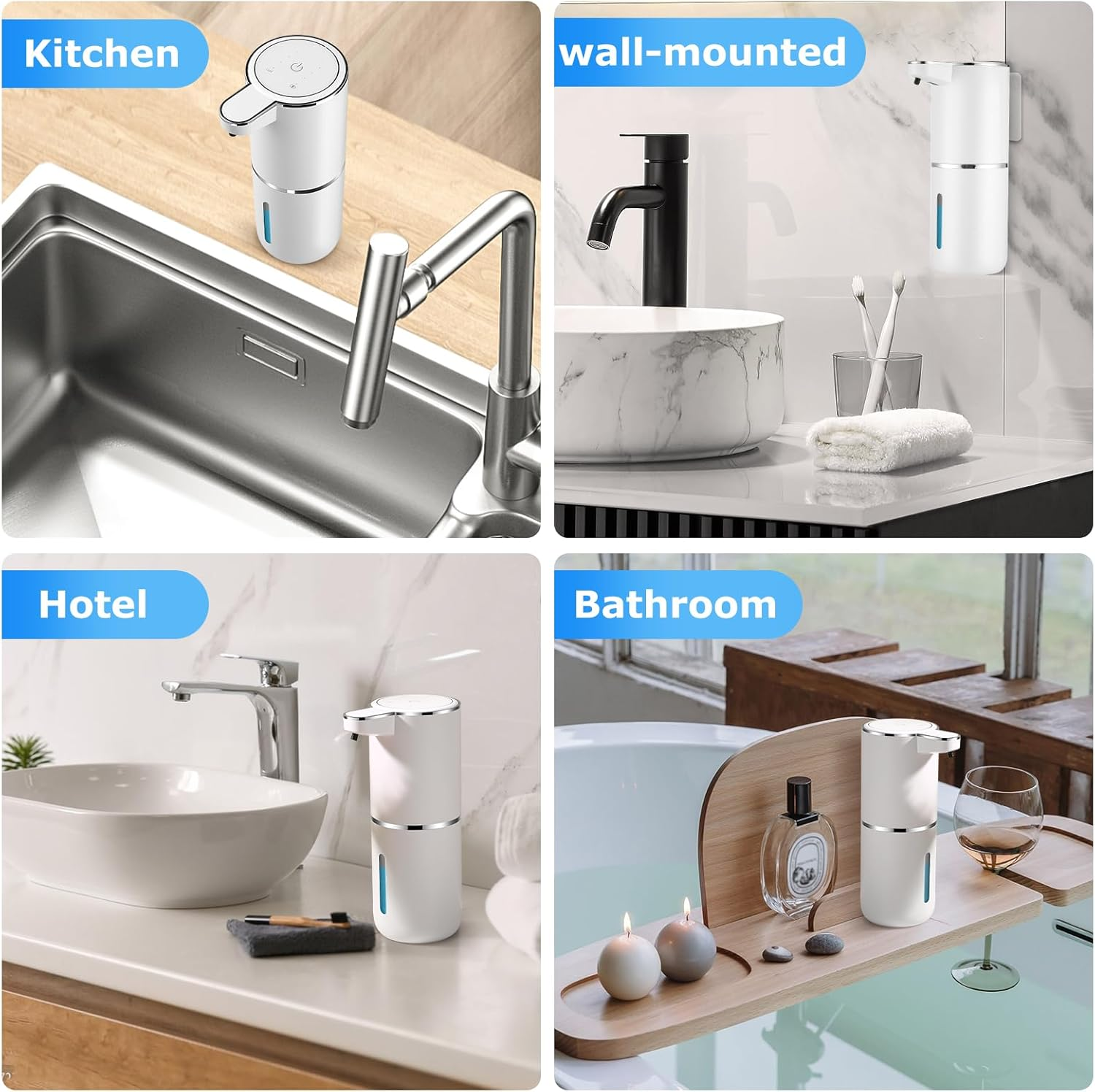 2 Pack Automatic Soap Dispenser,Automatic Liquid Soap Dispenser Touchless,12.8Oz/380Ml USB Rechargeabled Wall Mounted Smart Soap Dispensers for Bathroom Kitchen Dish Soap image number 4