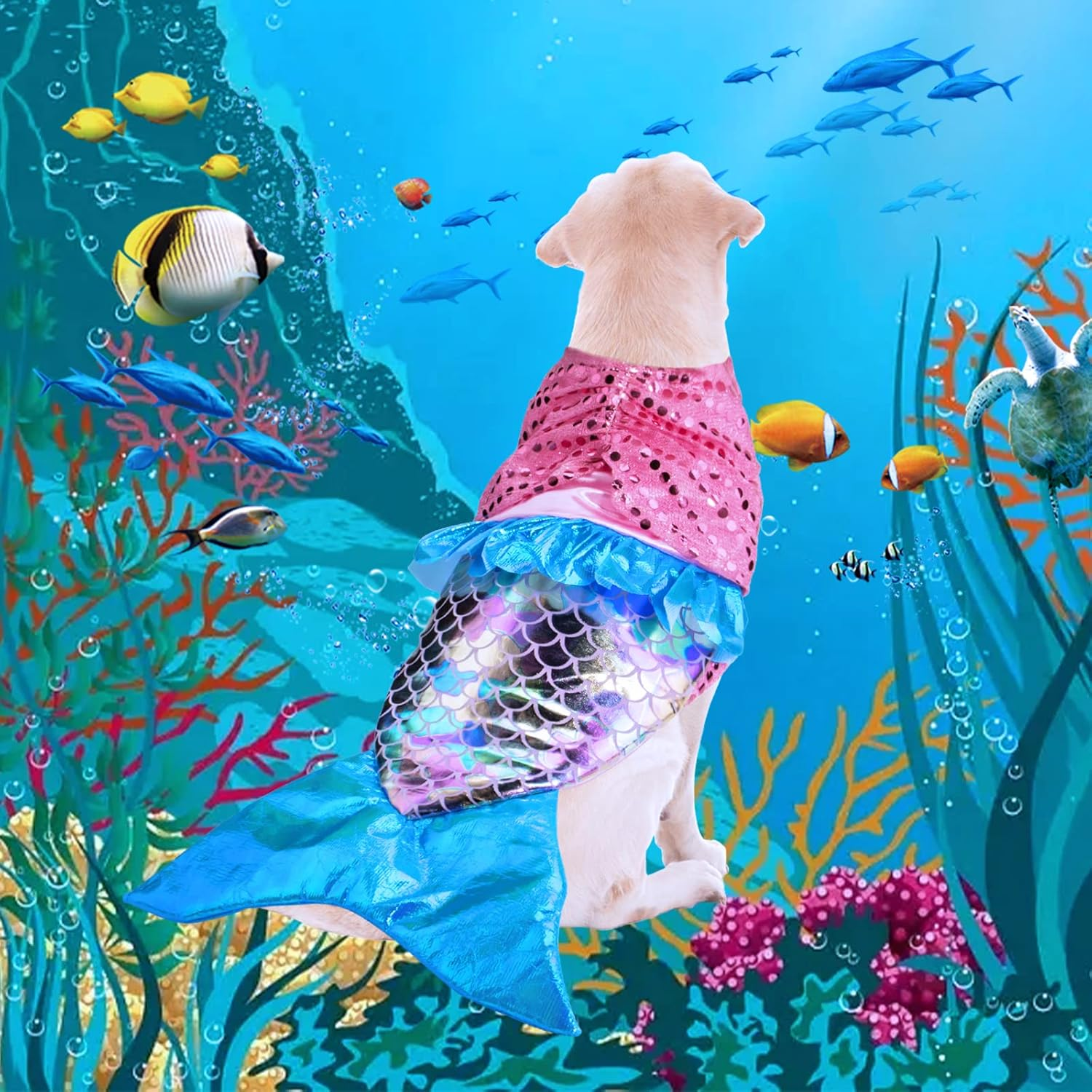 Mermaid Dog Costume - Shiny Funny Cosplay for Small & Medium Dogs, Perfect for Halloween & Parties image number 1