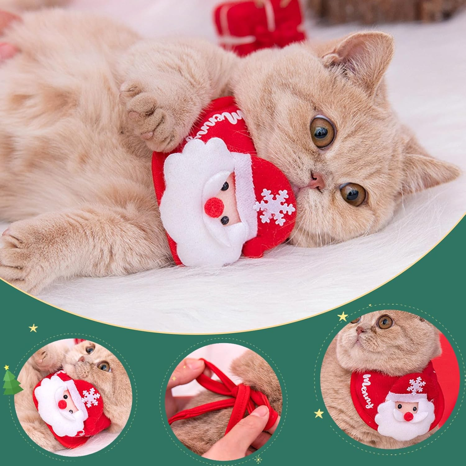 KASESSS Cat Christmas Hat, Christmas Tree Hat for Dogs & Cats, Adorable Cat Christmas Outfit Pom-Pom Hat with Scarf Bib Matching, Pet Xmas Costume, Pet Xmas Tree Costume for Puppy Kitten (Red) image number 3