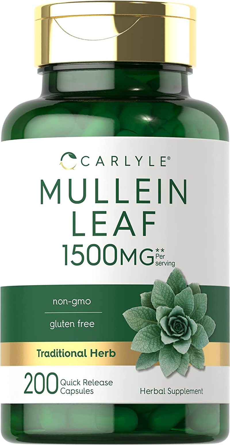 Mullein Leaf Capsules 1500Mg | 200 Count | Verbascum Thapsus | Non-Gmo, Gluten Free Supplement | by Carlyle