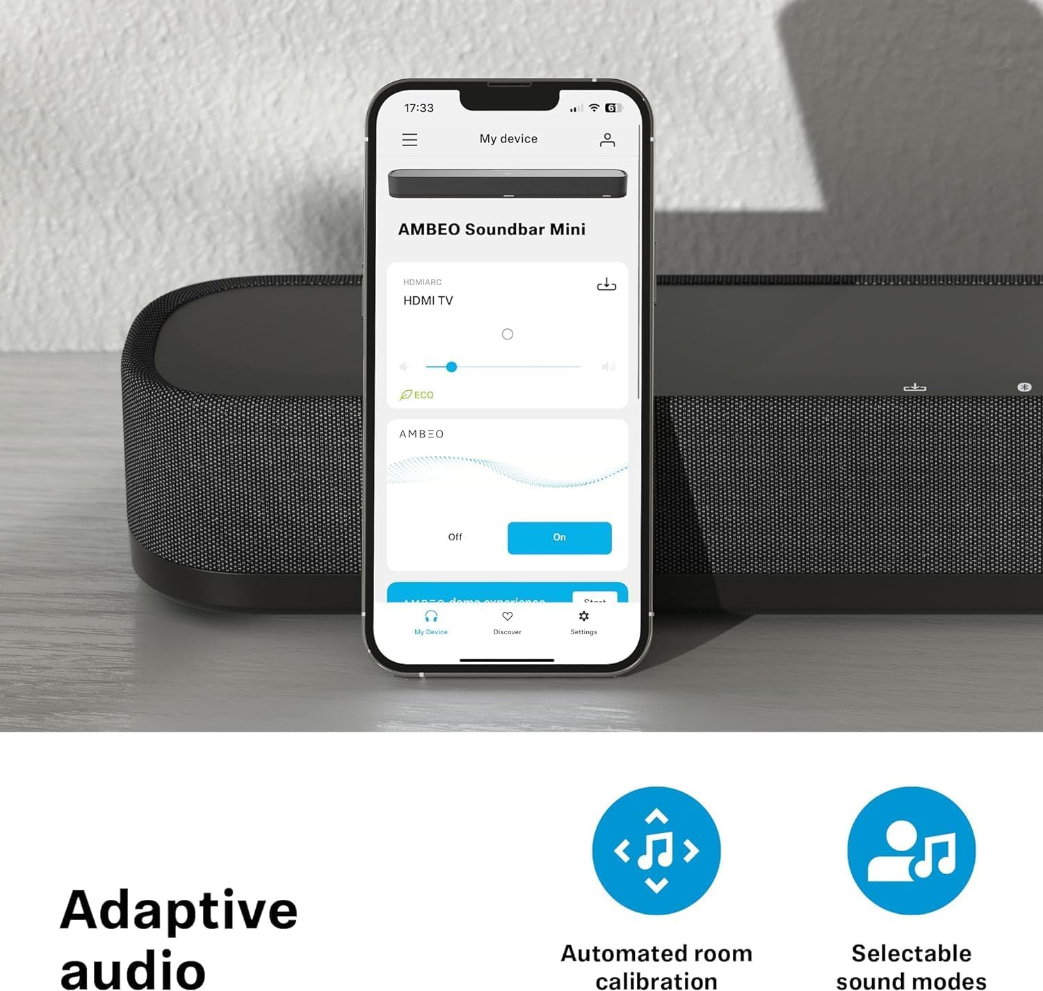 Sennheiser AMBEO Soundbar Mini - Immersive 3D Audio for TV, Movies, and Music - Compact Device with Powerful Adaptive Features, Multiple Connectivity and Intuitive Usage image number 2