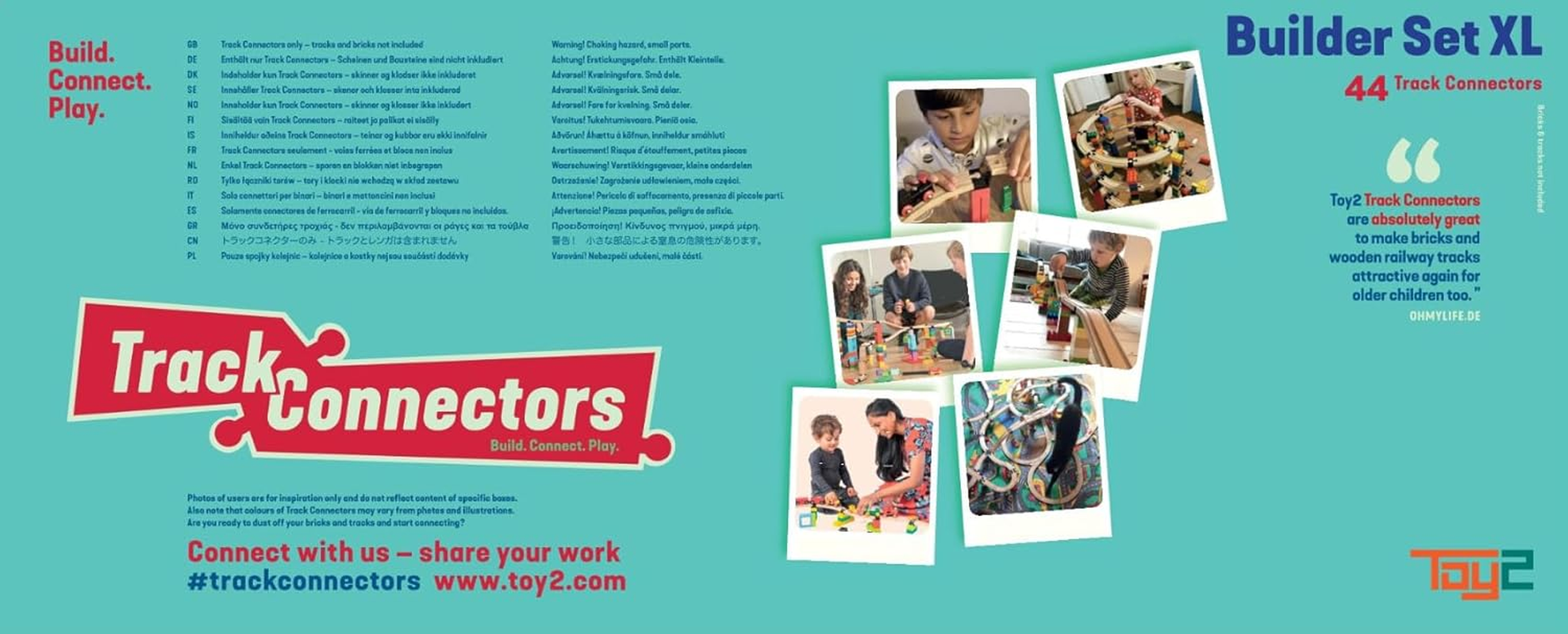 TOY2 Builder Set XL, 44 Pieces, Compatible with Brio &  Duplo, Sustainable Wooden Train Set Rail Connector Pack image number 1