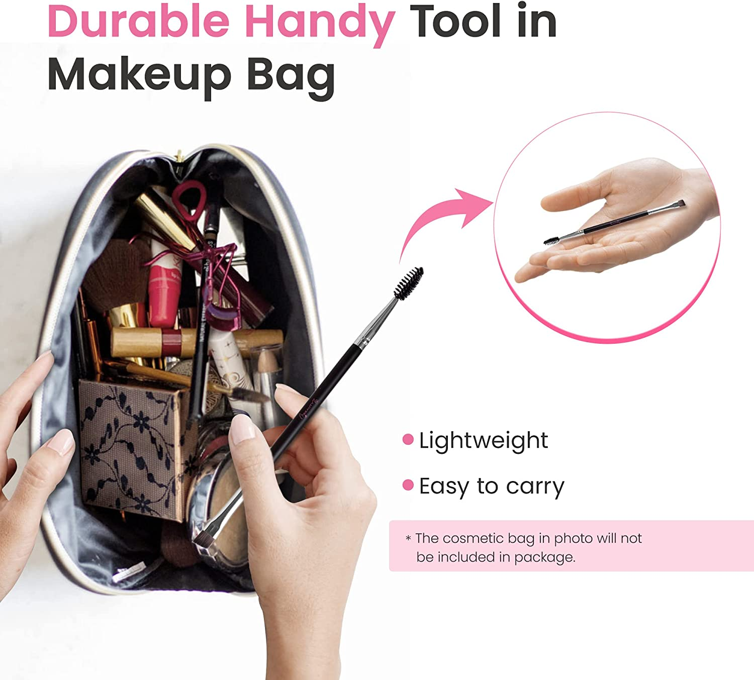 Beauty7 Eyebrow Brush and Comb, Duo Eyelash Comb, Angled Spoolie Brush for Eye Makeup (Black) image number 6