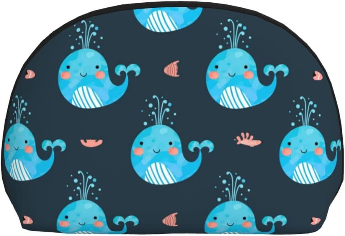 Cozimangoe Coin Pouch Makeup Bags Set, 2 Piece Shell Shape Cosmetic Bag with Pockets for Daily Travel Handbag Lipstick Keys Toiletry, Personalized Cute Whales and Fishes image number 2