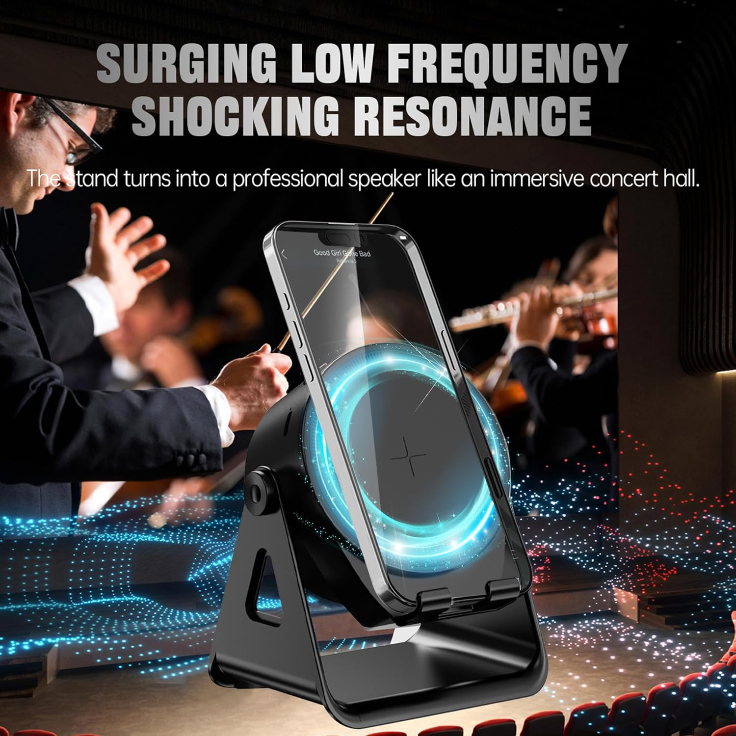 BGFOX Wireless Induction Bluetooth Speaker,3 - in - 1 Multifunctional with RGB Lights Wireless Induction Speaker,360&deg; Rotation Phone Holder Compatible for Tablet Iphone Android, Gifts for Men Women image number 3