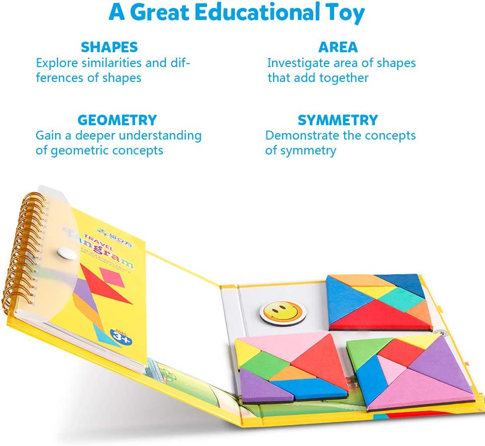 Travel Tangram Puzzle with 3 Set of Magnetic Tangram - Road Trip Tangoes Jigsaw Shapes Dissection Games with Solution - IQ Book Educational Toy Brain Teaser Kid Adult Challenge image number 3