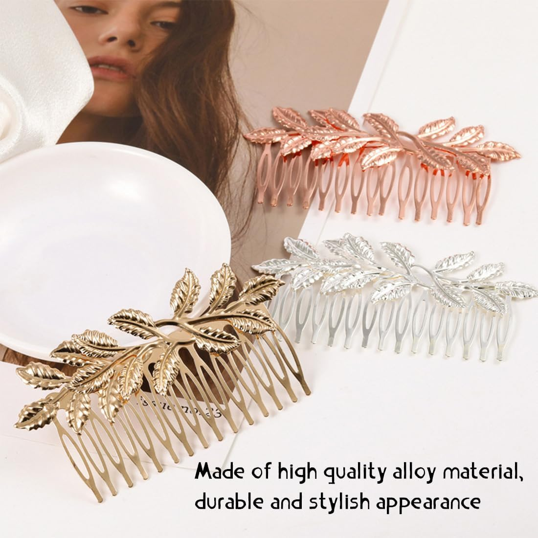 LAKJUOZ Pack of 3 Gold Hair Accessories, Golden Hair Combs, Elegant Smooth Alloy Leaf Hair Accessories for Women, Beautiful and Charming, Easy to Use, Ideal for Individual Hair Styling Design