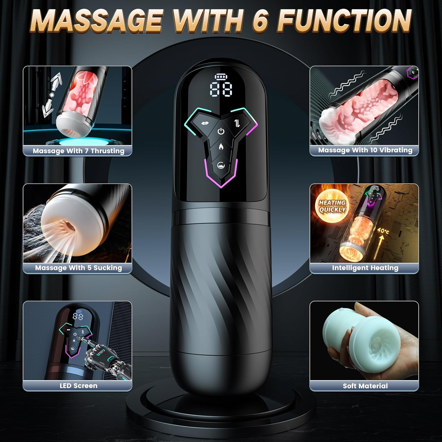 Automatic Male Masturbator Cup - Male Sex Toys Penis Pump with 10 Vibrating & Sucking & Thrusting & Licking & Heating Modes, Pocket Pussy Mens Stroker Adult Sex Toys for Men image number 4