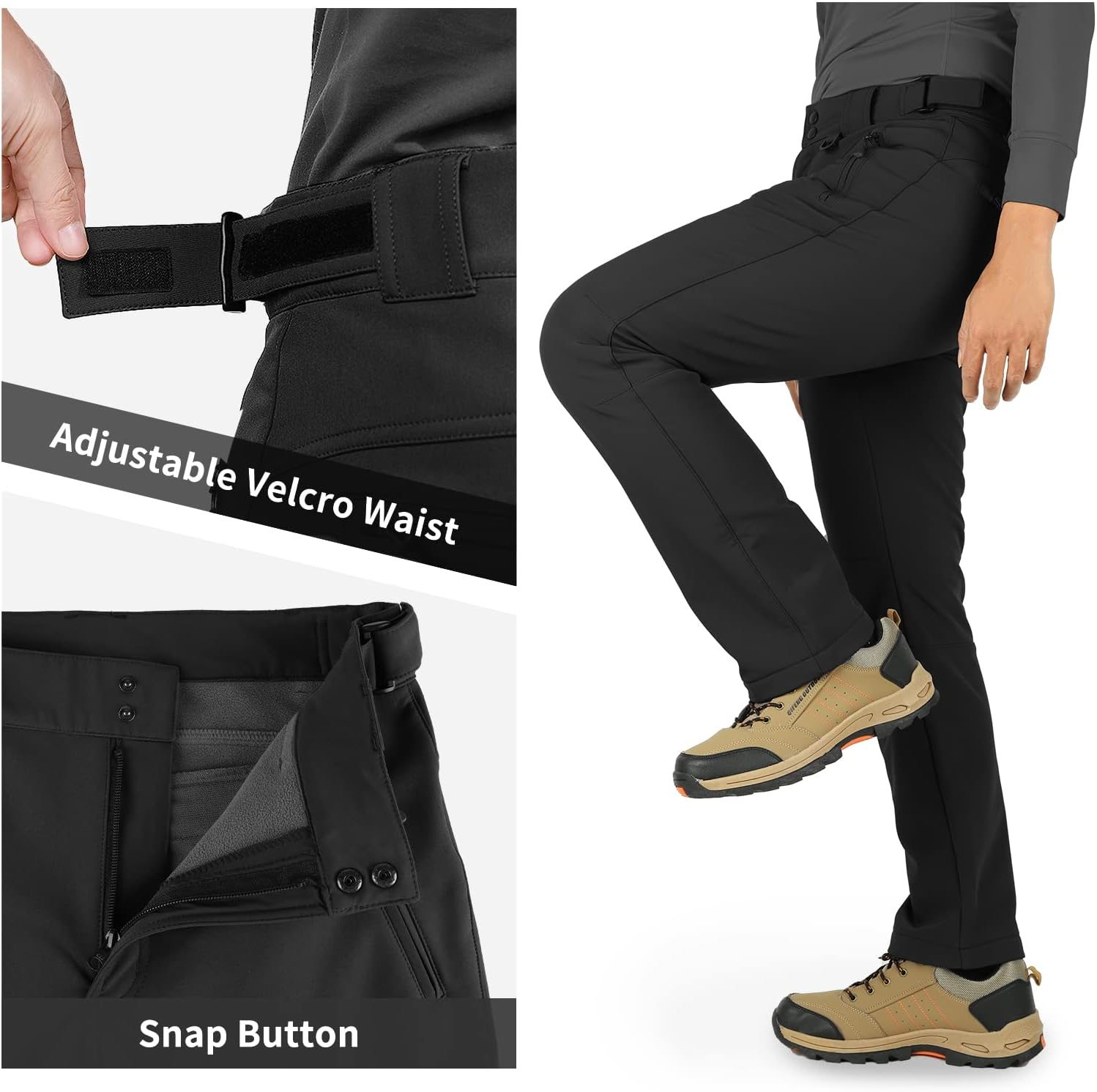 33,000Ft Men'S Waterproof Trousers with Warm Fleece Lined Ski Snow Pants Thermal Softshell Trousers for Golf Hiking Walking image number 3