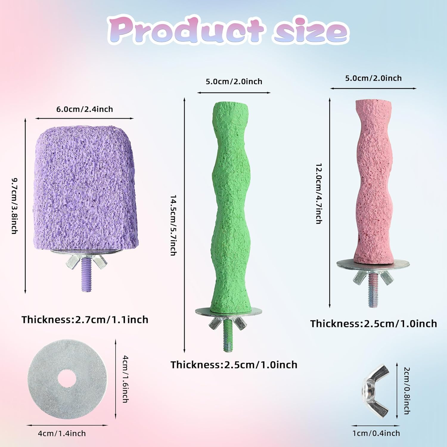 3 Pcs Bird Perches,Colorful Rough Birdcage Parrot Scrub Stand Bar Paw Scrub Perch Platform Grinding Stick Stand Bird Cage Accessories for Birds Parrot Budgies Parakeet Cockatiels Conure Lovebird image number 3