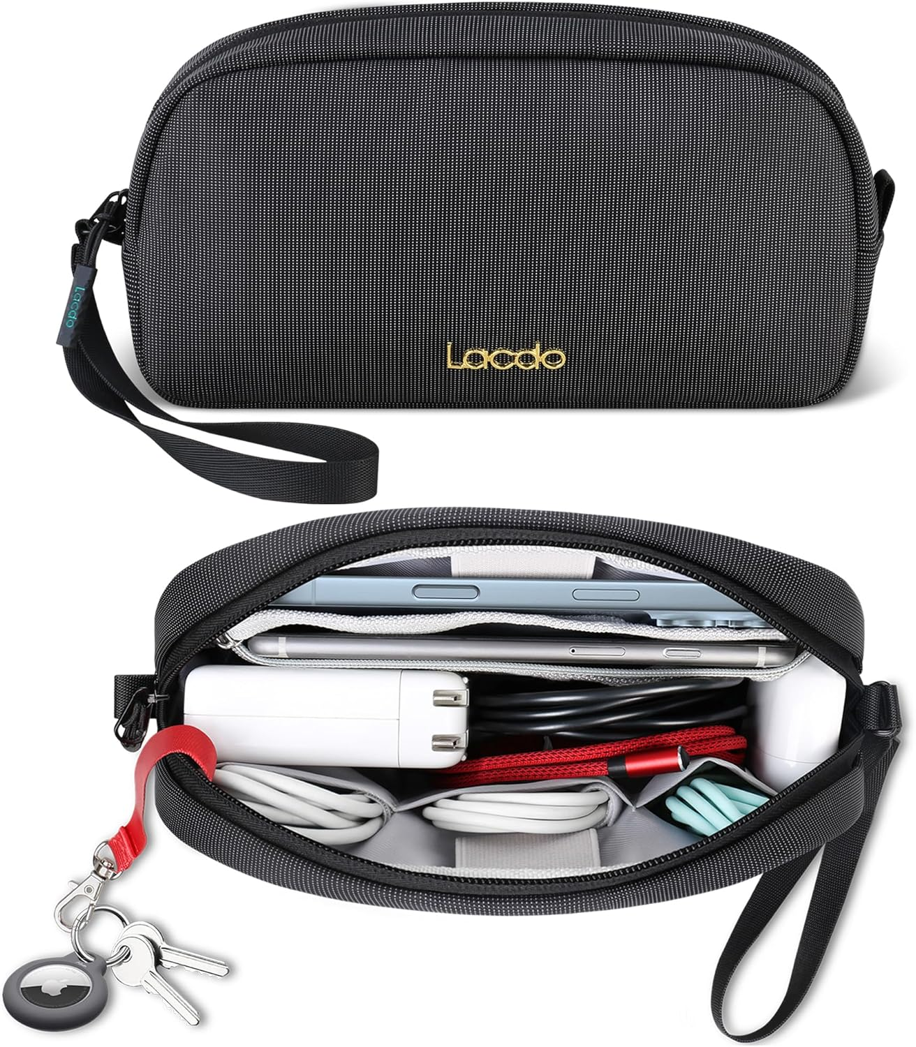Lacdo Electronics Organizer Travel Case, Travel Bag Cable Organizer for Essentials, Water Resistant Tech Accessories Carry Storage for Cord, Phone, Cables, Airpods, USB Flash Drive, Daily Items, Black image number 1