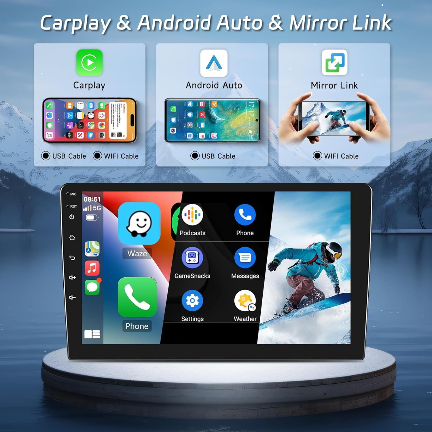 Android Car Stereo for Ford Ranger 2011-2015,Wireless Carplay Android Auto Car Radio,2G+64G 9&rsquo;&rsquo; Touch Screen Head Unit with GPS Navigation Wifi Bluetooth Mirror Link FM RDS AHD Backup Camera Mic image number 3