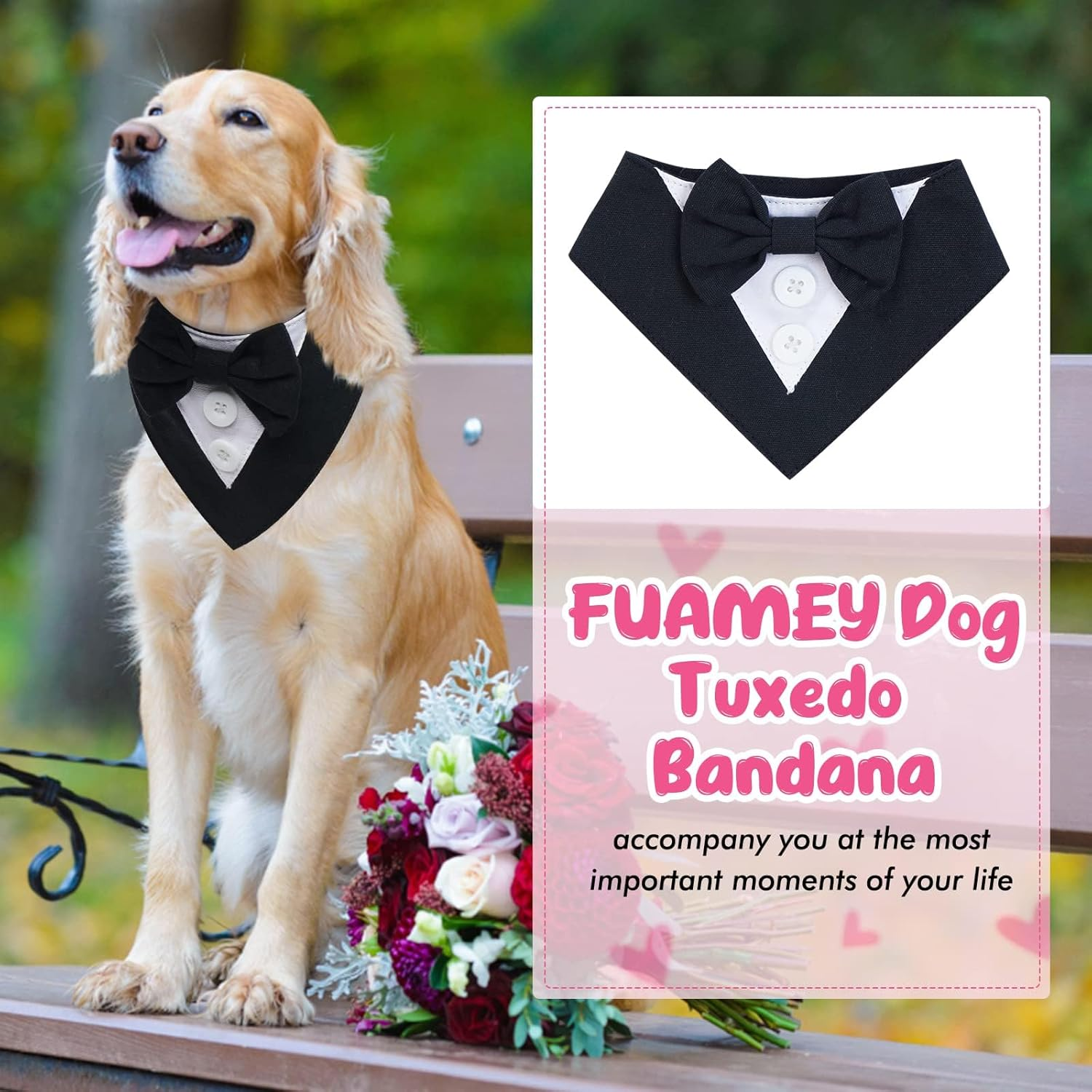 Slowton Formal Dog Tuxedo - Dog Birthday Tux with Bowtie, Adjustable Bandana Collar Costume for Small Medium Large Dogs Dog Wedding Attire for Wedding Engagement Valentines and Birthday Party image number 3