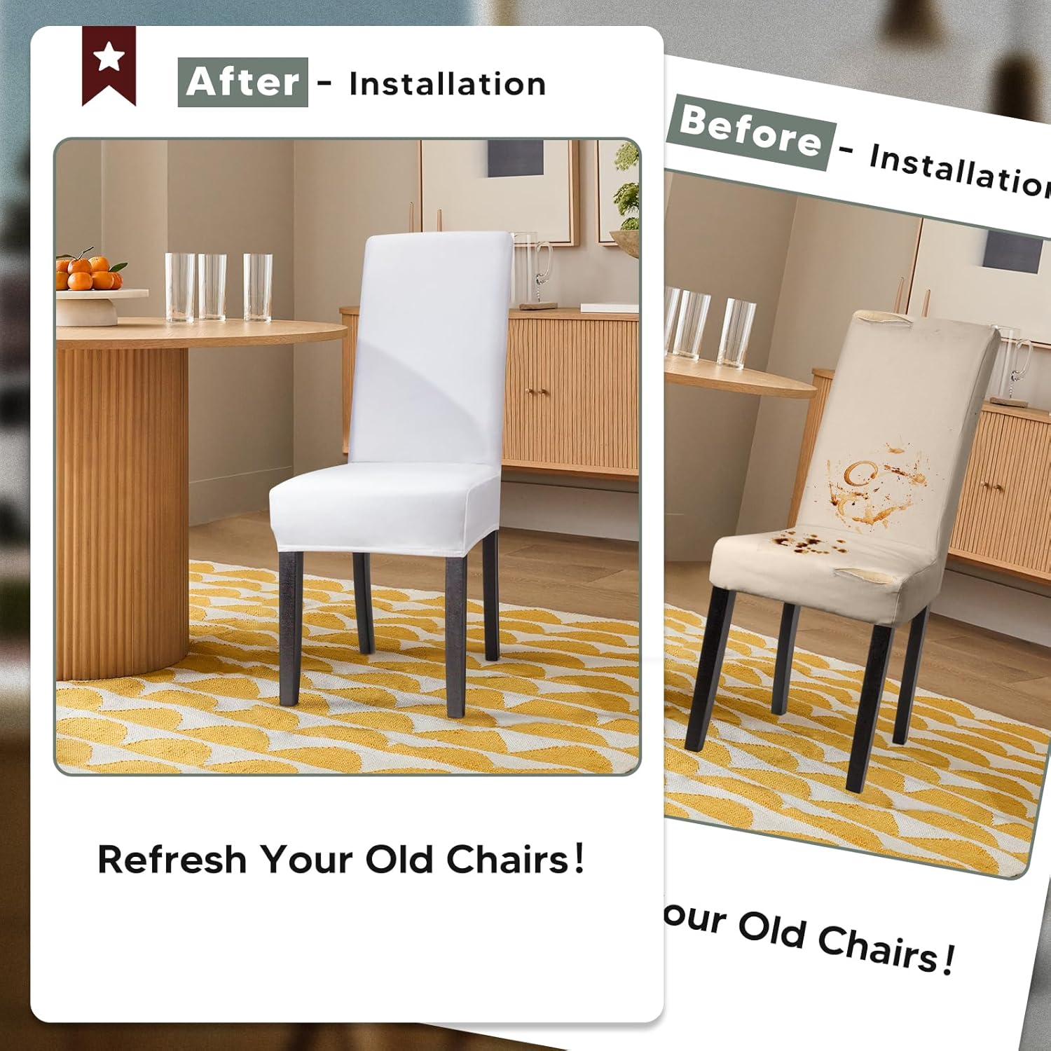 Chair Covers for Dining Room Set of 2 Stretch Dining Chair Covers Parsons Chair Slipcover Removable Dining Room Chair Covers Chair Protector Cover for Home Kitchen Hotel (2PCS, White)-X image number 2