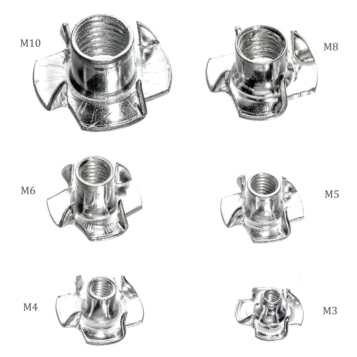 EFGTEK 130Pcs Carbon Steel T-Screw-Nuts Set,M3 M4 M5 M6 M8 Carbon Steel T-Nuts Assortment Kit for Wood, Rock Climbing Holds, Cabinetry, Furniture image number 2