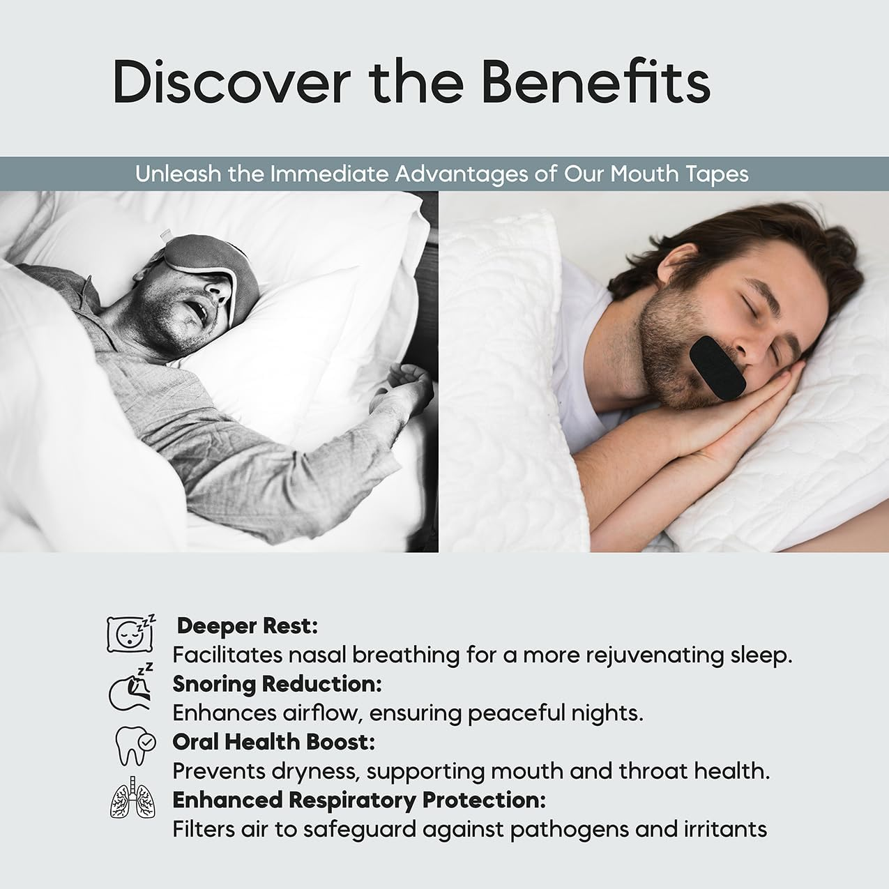 Mouth Tape for Sleeping 50 Pack &ndash; anti Snoring Sleep Strips for Better Sleep, Clear Breathing & Snore Reduction, Hypoallergenic Mouth Tape | Aussie Brand Cozyaus image number 5