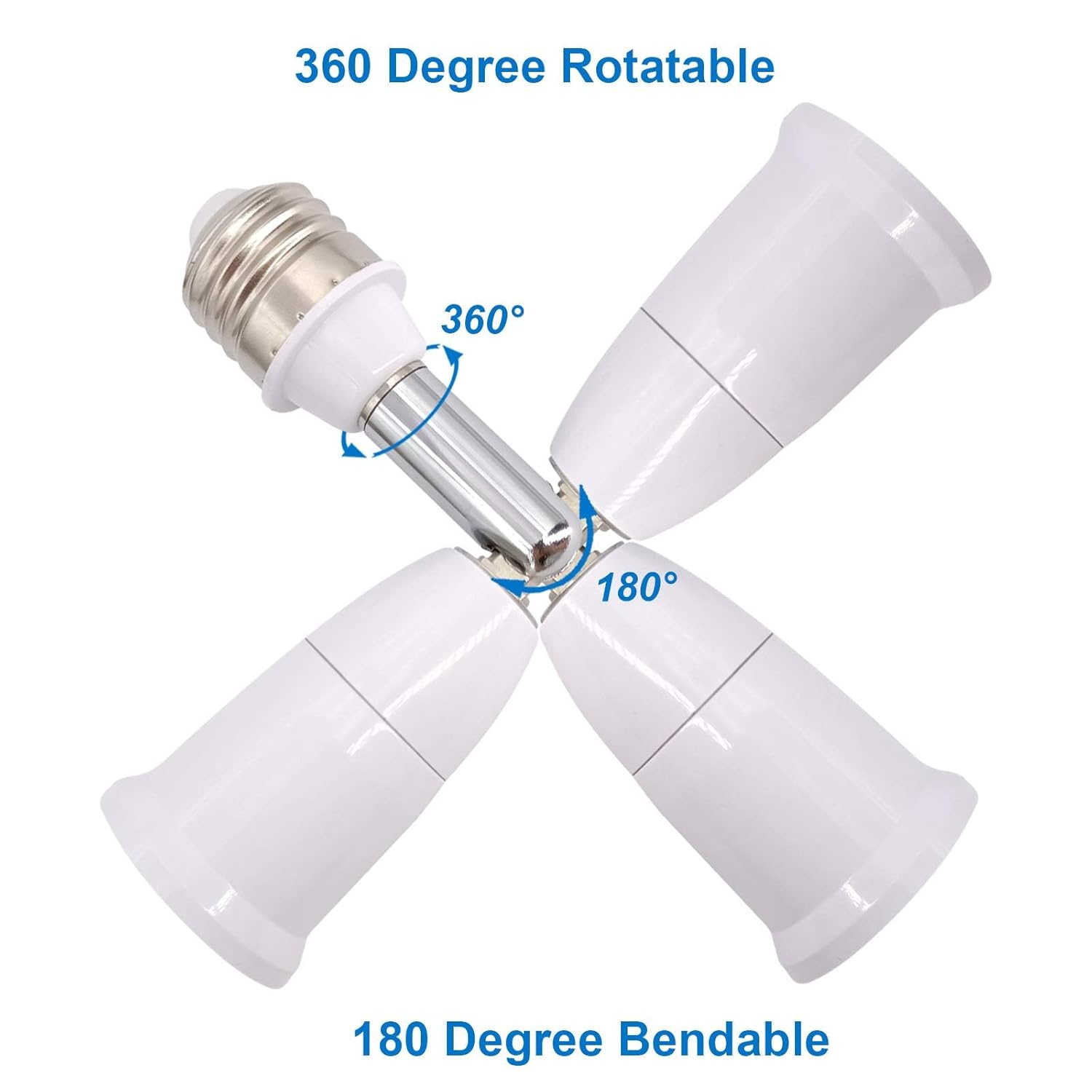 E26/E27 Light Socket Extender, 4.5 Inch Extension Socket Extender Adapter, Adjustable Vertical 180&deg;Horizontal 360&deg;, Flexible Medium Light Bulb Socket Converter (2-Pack) image number 1