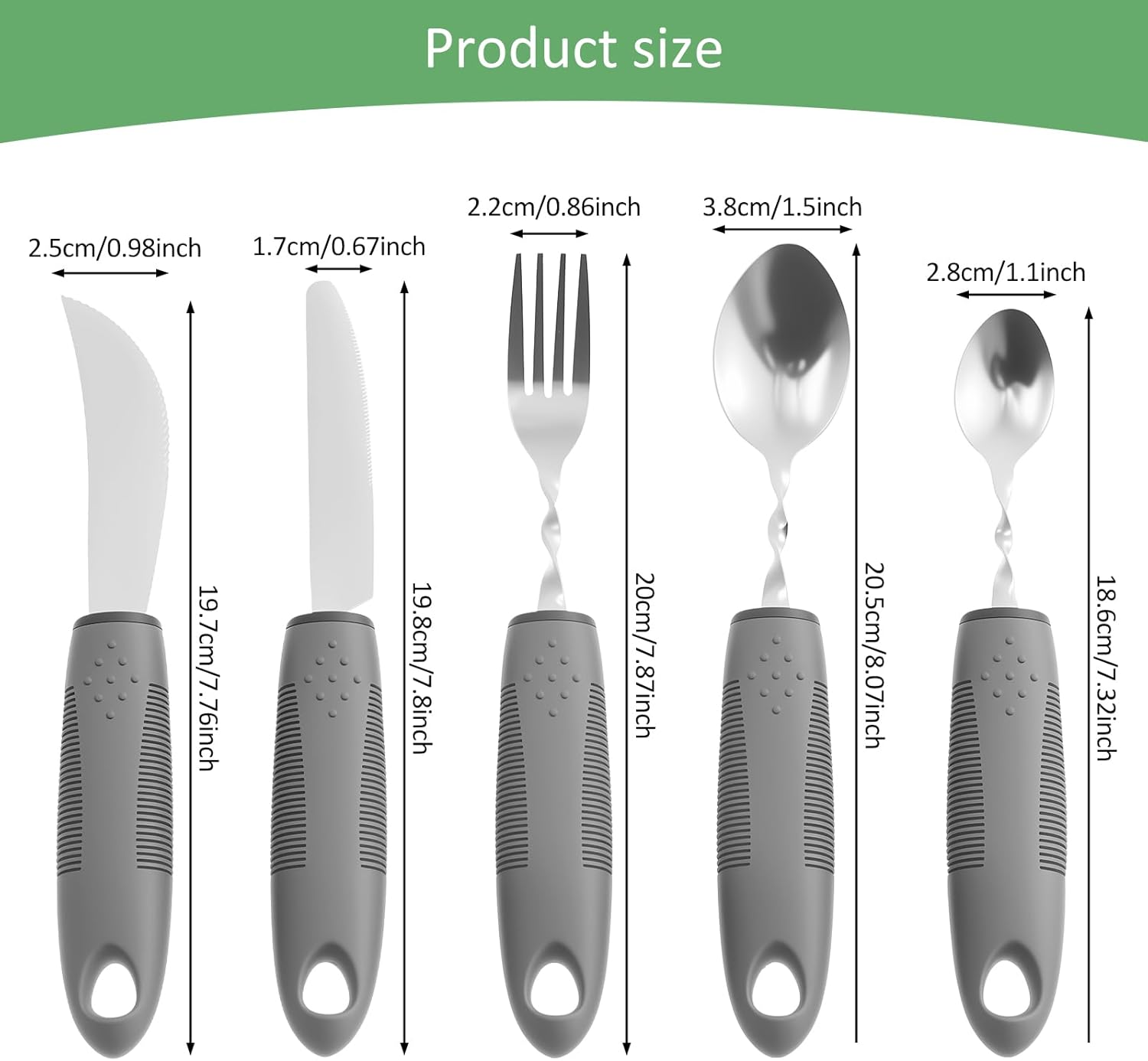 5Pcs Adaptive Utensil Set Stainless Steel Adaptive Cutlery Set Easy to Grip Bendable Weighted Utensil Portable Bendable Silverware for Elderly Hand Tremors image number 4
