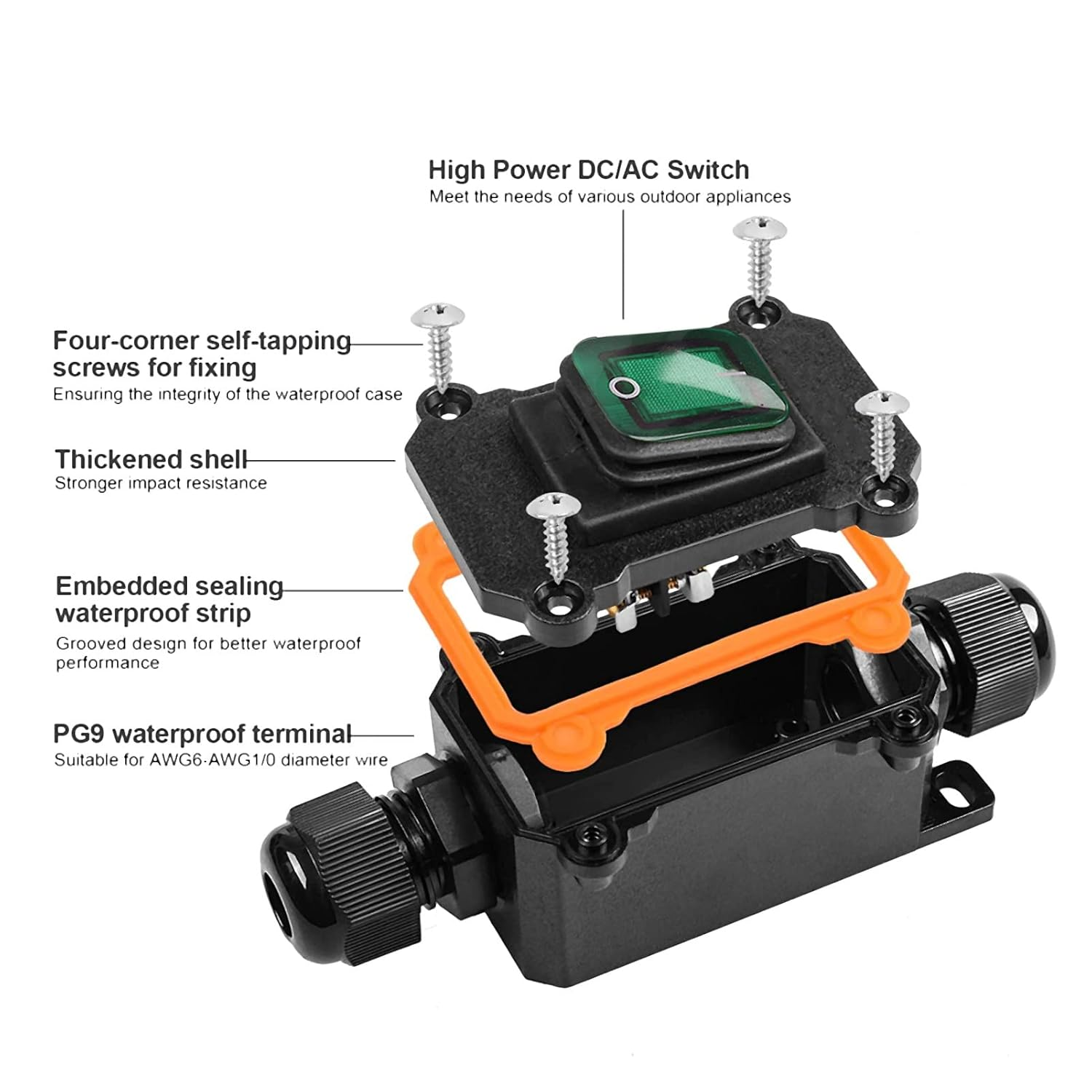 Inline Cord Switch, 4 Pin 2 Position on off Toggle Switch IP65 Waterproof on off Outdoor Toggle Switch with Rocker Button for High Power Appliances, Outdoor Equipment (Green) image number 5