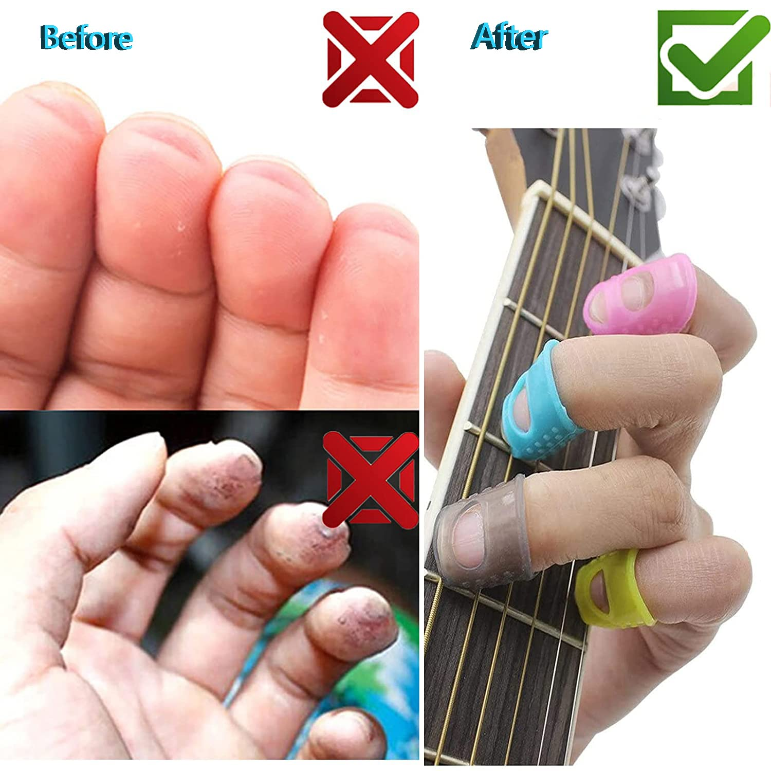 16Pcs Guitar Silicone Finger Protector,Color Fingertip Protection Covers Caps in 4 Sizes and 4 Colors for Beginner Playing Ukulele Electric Guitar image number 2