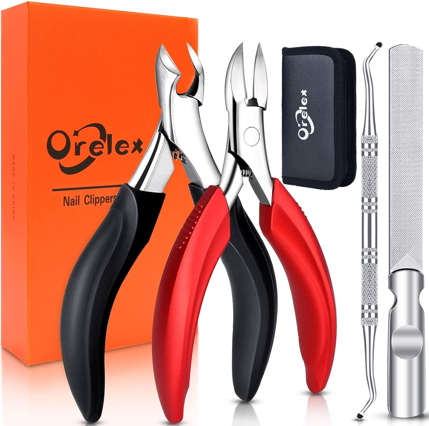 Orelex Toenail Clippers for Seniors Thick Toenails, Toe Nail Clippers Set for Ingrown Toenail, Men and Adults, Elderly, Professional, Super Sharp Curved Blade Grooming Tool, Predicure