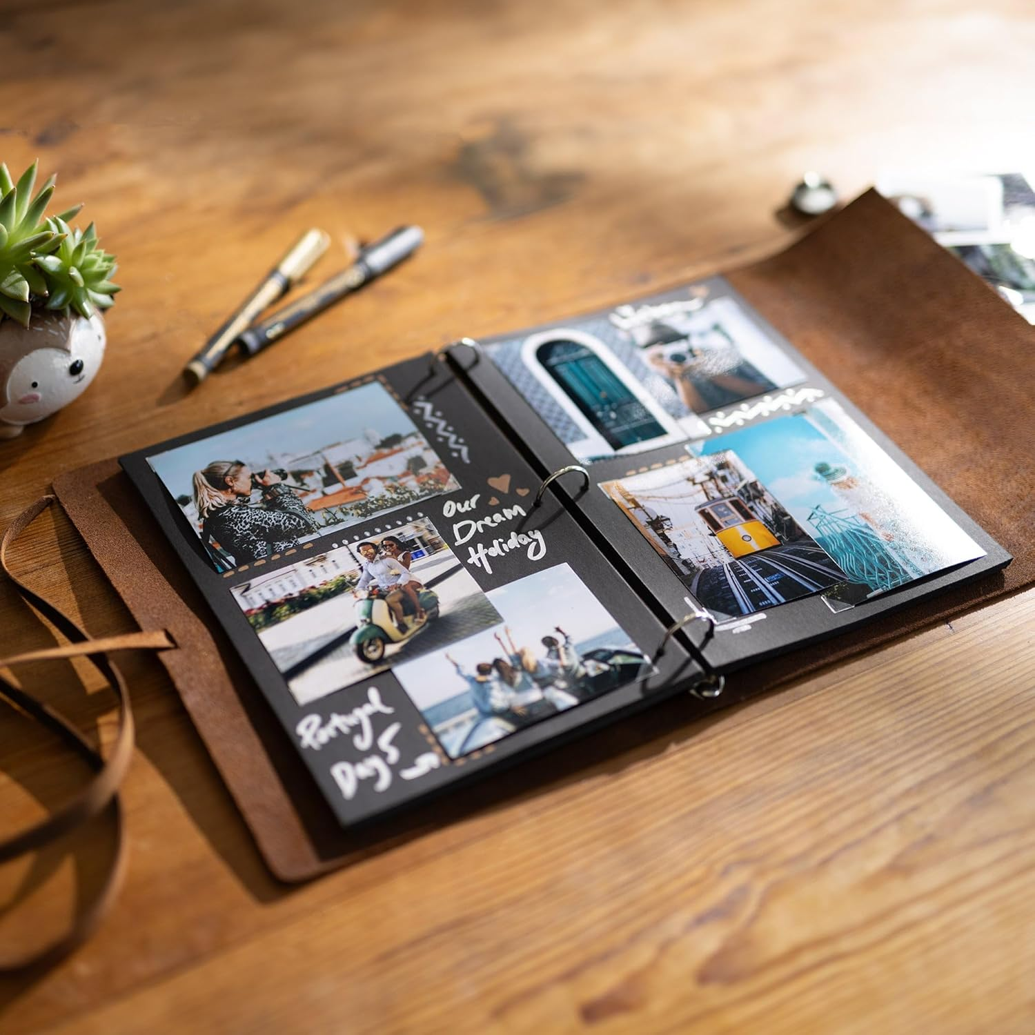 MOONSTER Leather Photo Album Scrap Book &ndash; Handcrafted Full Grain Buffalo Leather Scrapbook and Photo Albums for Photos W/Leather Strap &ndash; Beautiful Handmade Wedding Photo Album Book, Photo Book By