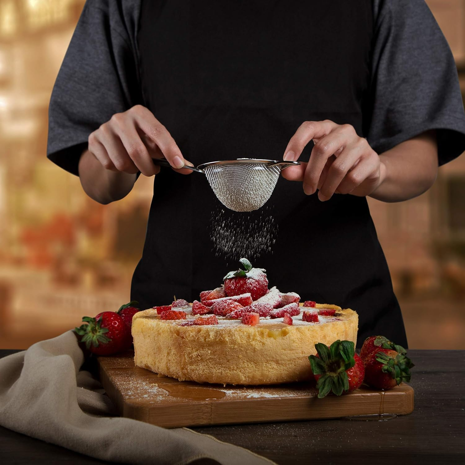 E Eleen Stainless Steel Strainer | Set of 3 Kitchen Strainers Available Sizes (S,M,L) | Perfect Strainers for Kitchen Use (Black Handle Pack of 3) - Silver/Black image number 6