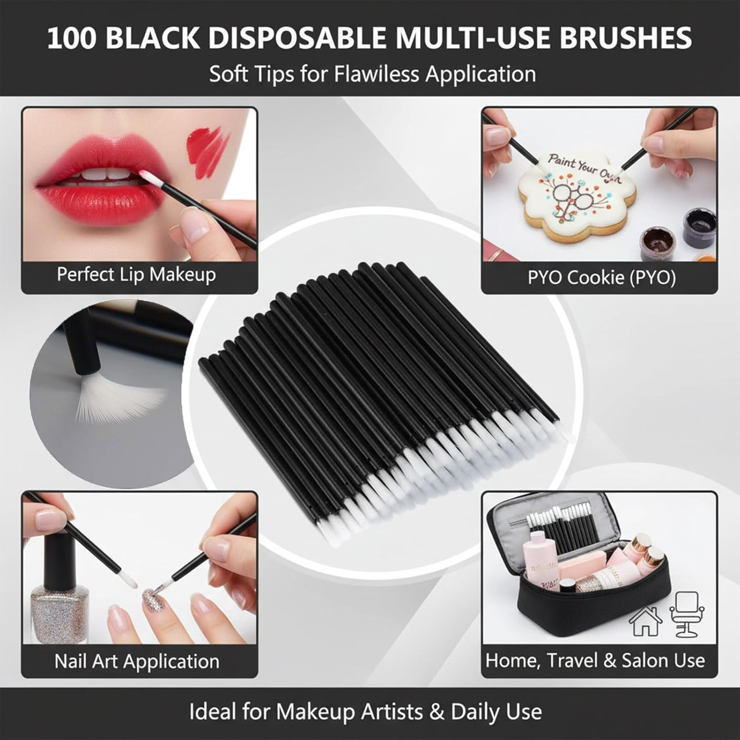 100 Pcs Mini Disposable Fiber Lip Brushes Makeup Brushes Travel Makeup Brush Beauty Tool for Lip Gloss Nail Polish - Ruibex image number 3