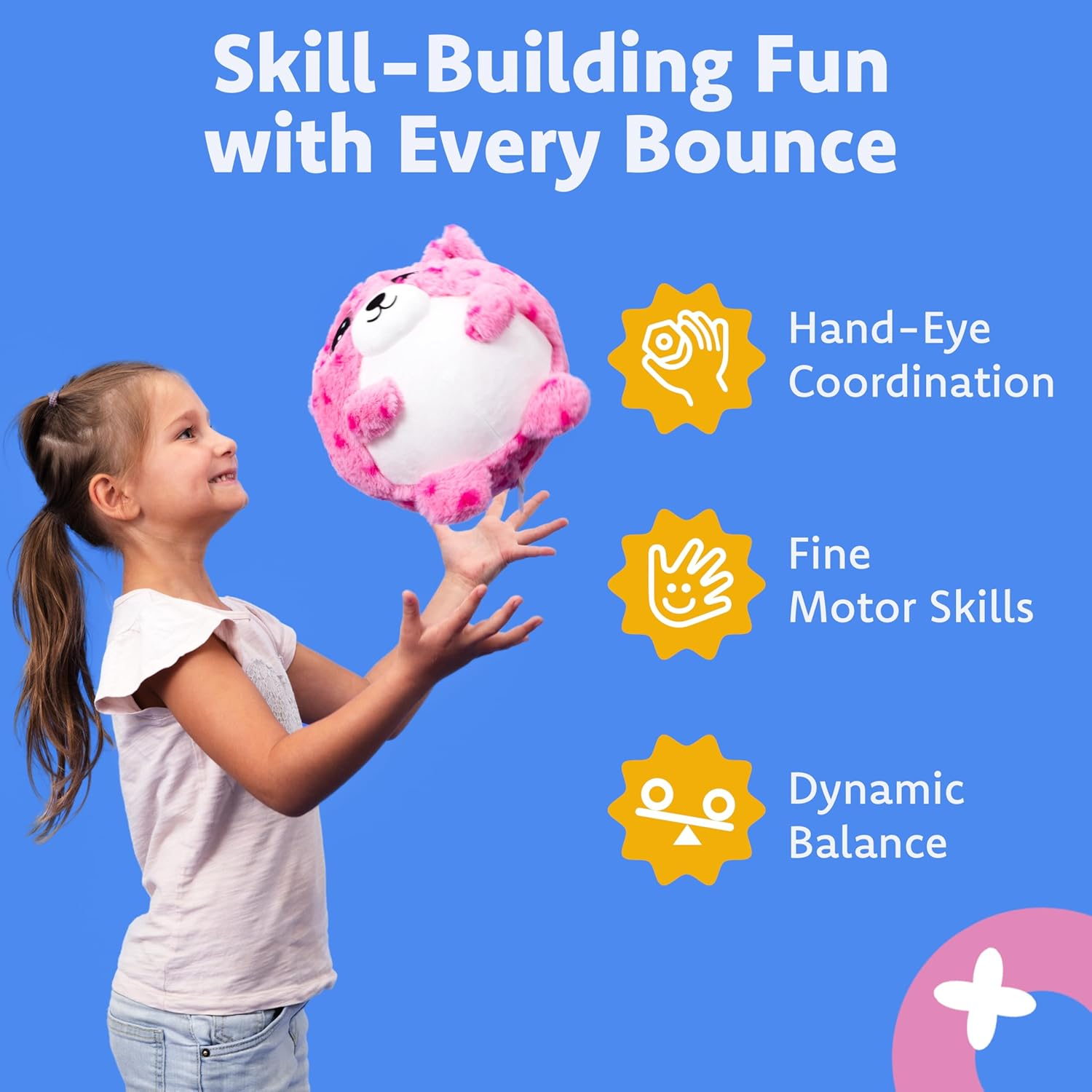 Plush Bouncy Ball for Kids &ndash; 9-Inch Inflatable Sensory Toddler Toy with Animal Cover & Air Pump &ndash; Indoor & Outdoor Play for Ages 3+, Ideal Gift Boys & Girls, Lily Loveheart Hugpal image number 6