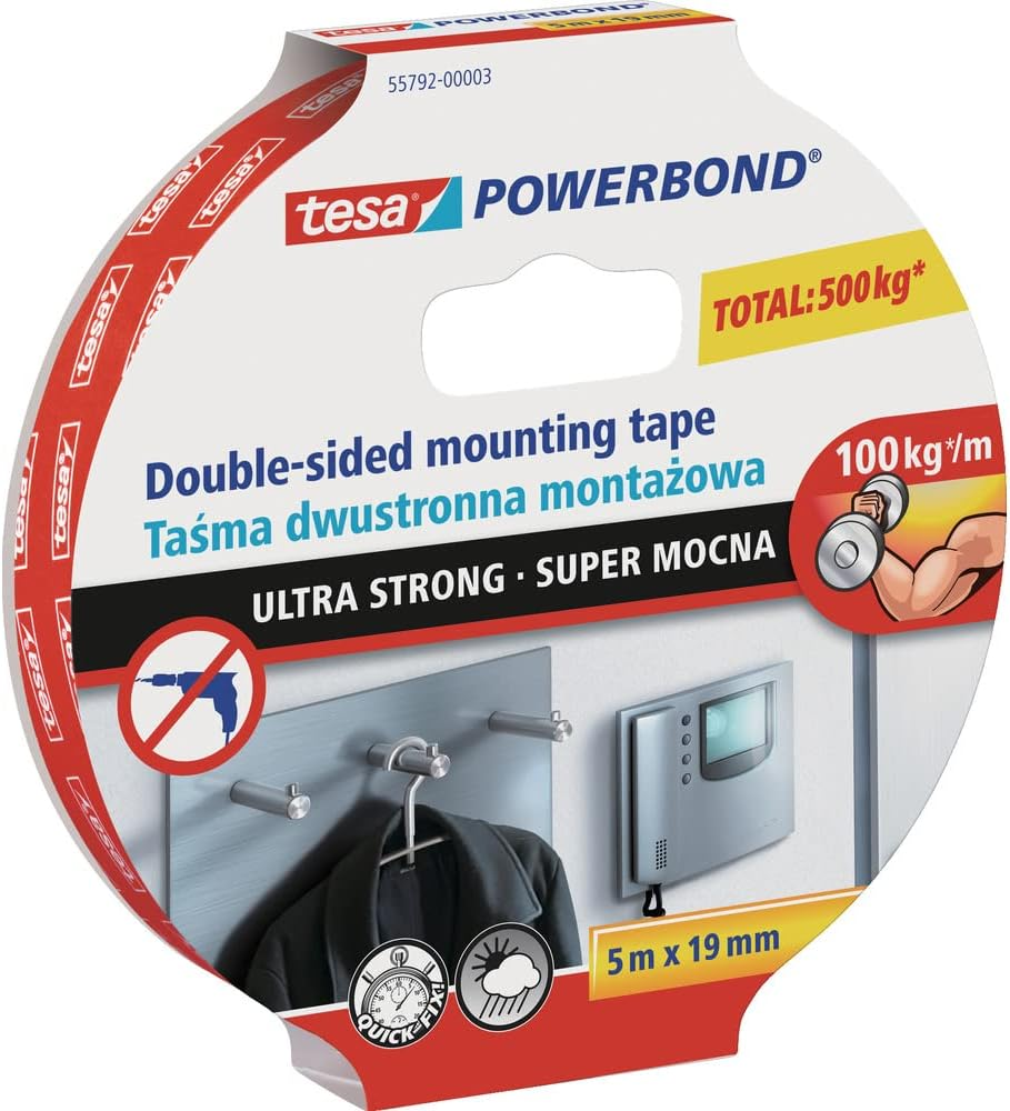 Tesa UK Powerbond Ultra Strong Foam Double Sided Tape, 5 M X 19 Mm