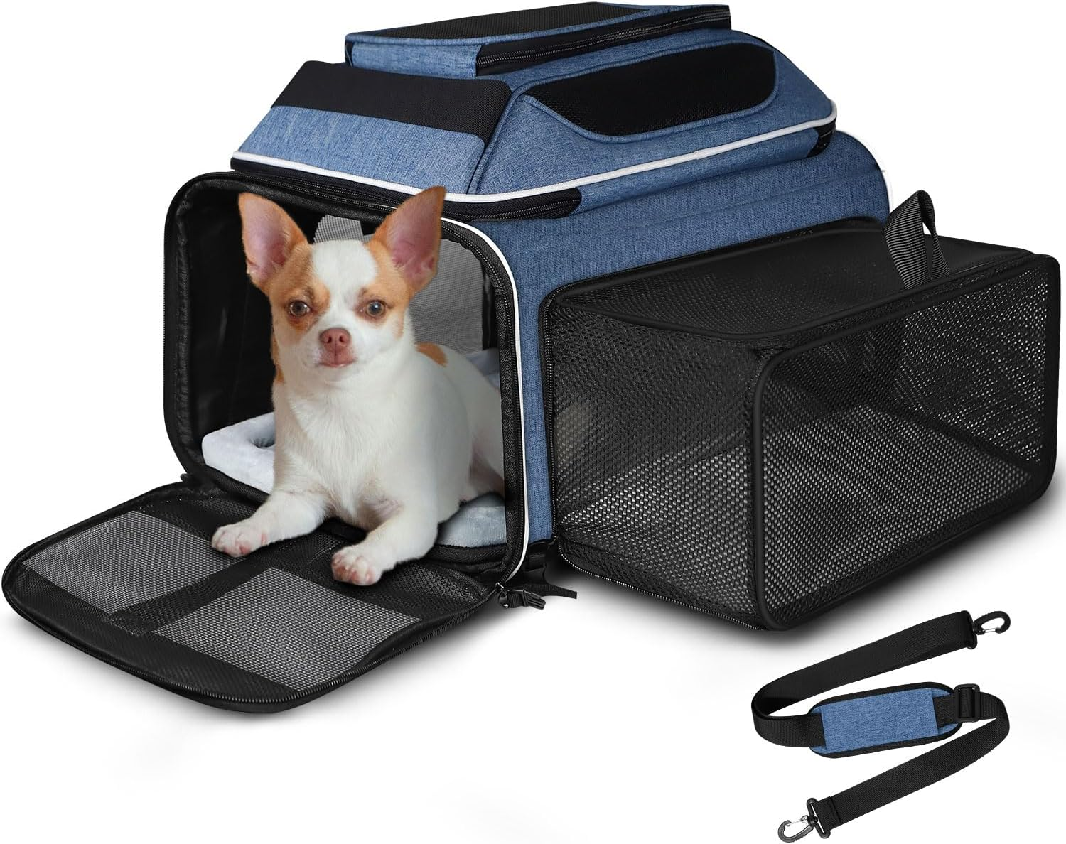Petskd Top and Side Expandable Pet Carrier 17X11X9.5 Southwest Alaska Airline Approved, Soft Small Dog Cat Carrier for 1-10 LBS Pets with Locking Safety Zipper and Anti-Scratch Mesh(Black)