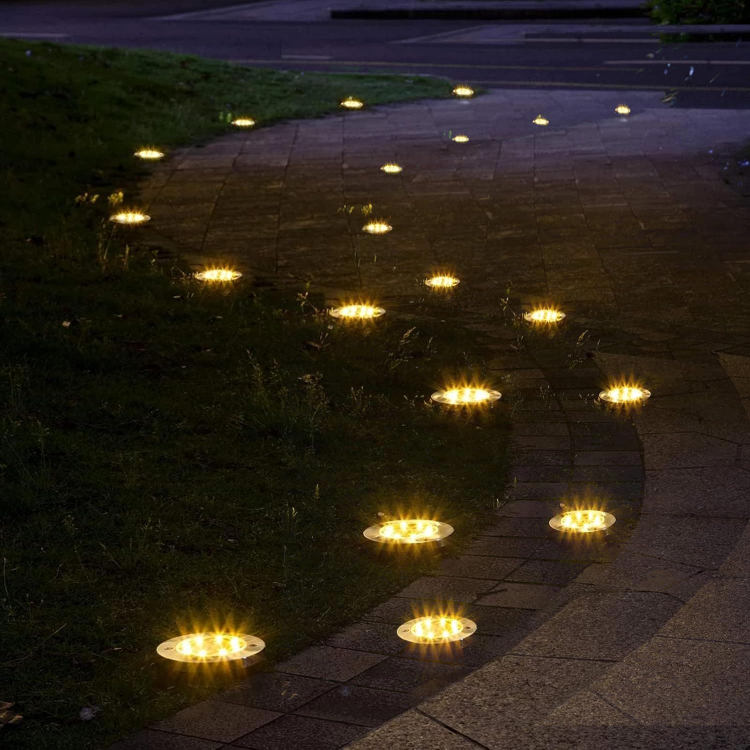 ADVWIN Solar Ground Lights, Waterproof Garden Lights Outdoor 12 Pack, Upgraded Solar Garden Lights, In-Ground Lights LED Landscape Lighting for Pathway Patio Walkway Yard Lawn Deck, Warm