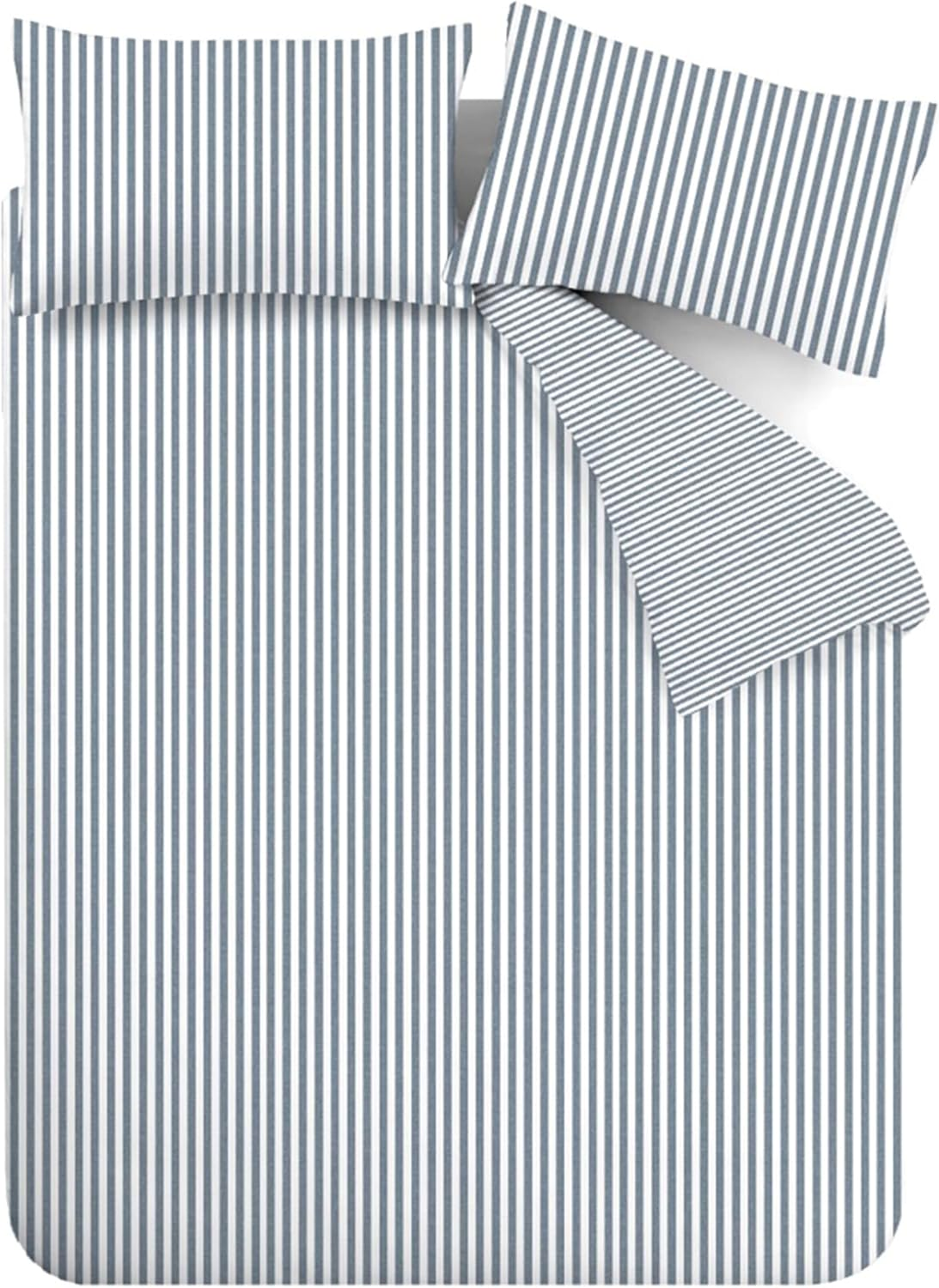 Catherine Lansfield Brushed Stripe Cotton Reversible Single Duvet Cover Set with Pillowcase Blue