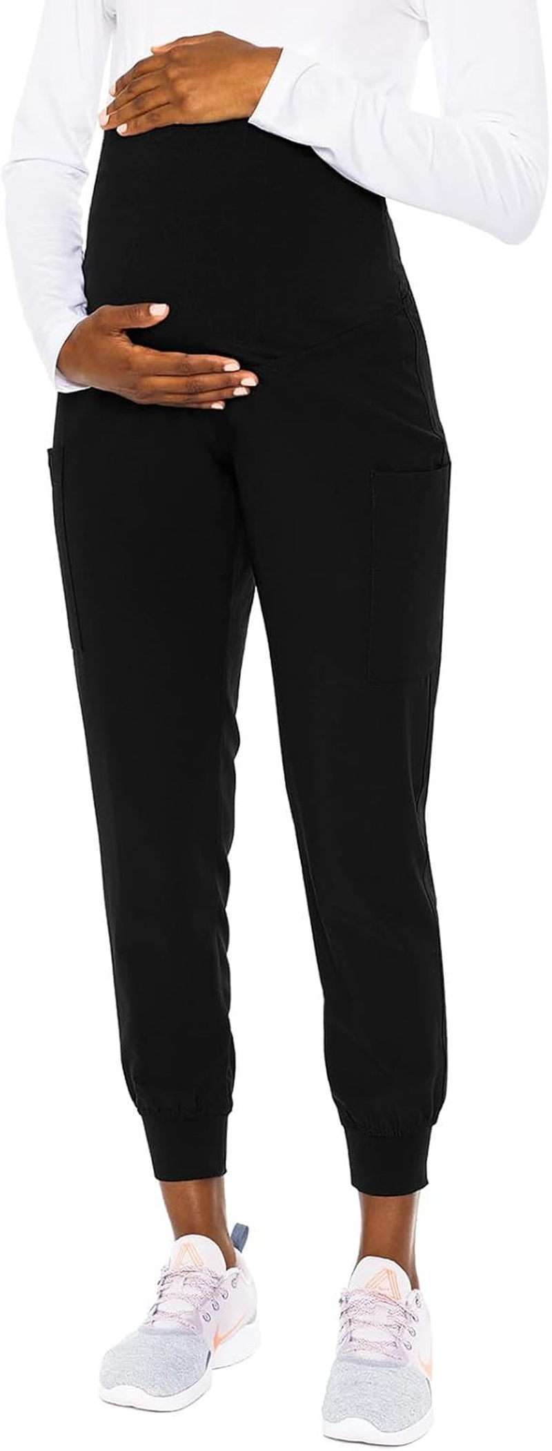 Med Couture Maternity Jogger Scrub Pants for Women, High Rise Waist, 4 Pockets with Soft Knit Waistband - MC029