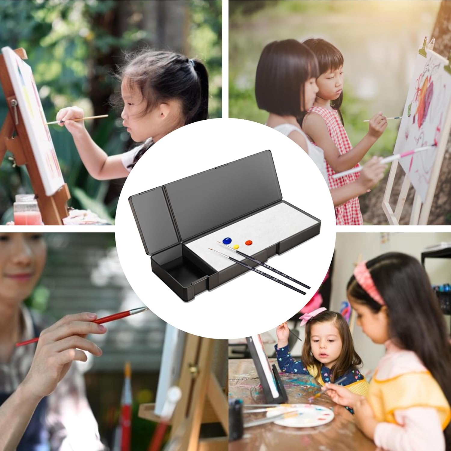 EWIS Wet Palette with Brush Cleaning Station,Portable Paint Palette for Acrylic Paints and Model Paint,Long-Lasting Moisture Locking Painting Pallette,Kids or Arts Crafts Painting Supplies(8.3&Prime;&zwnj;X2.8&Prime;) image number 3