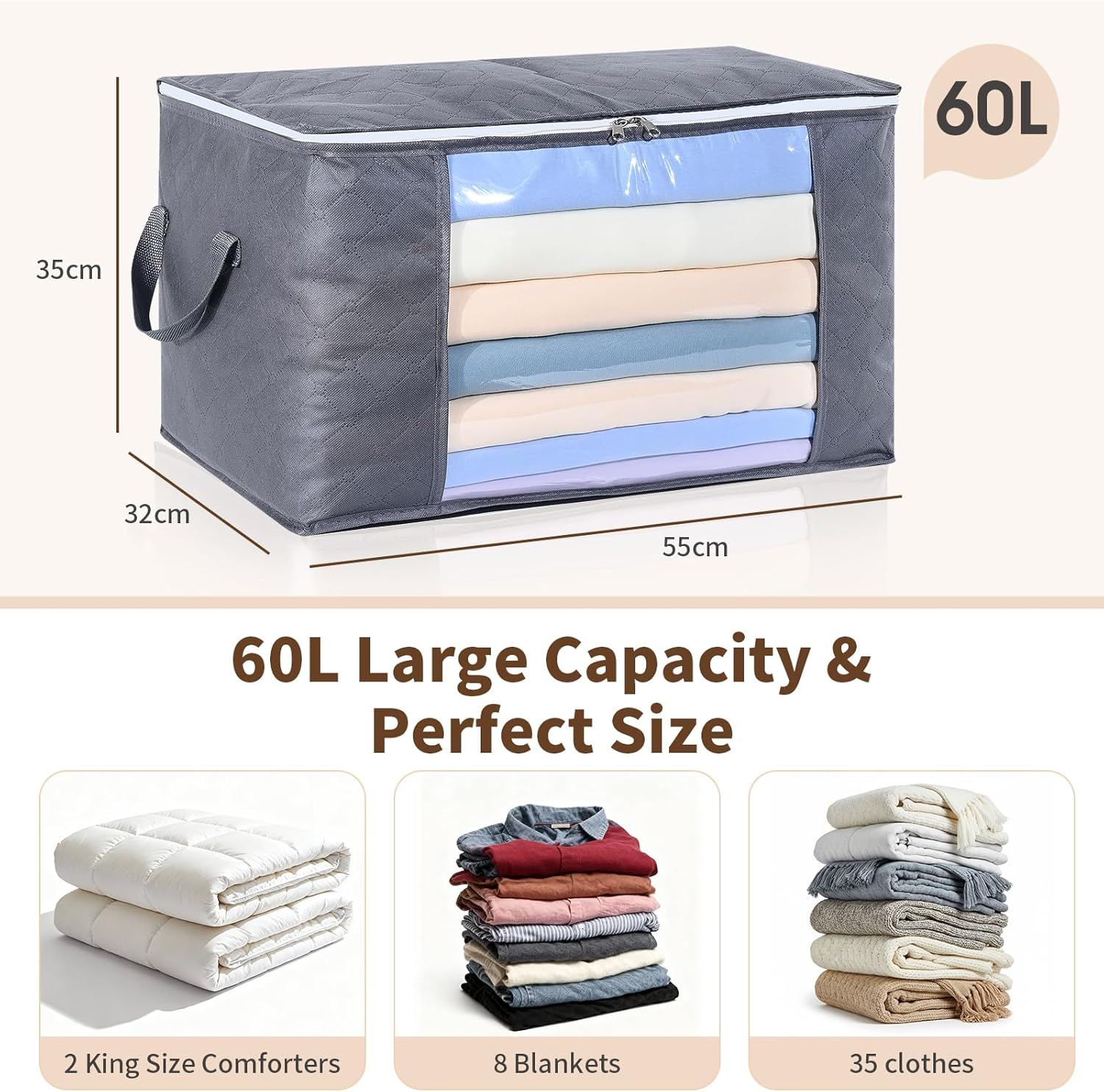 Otraki Storage Box with Lid, Pack of 6 Large Clothes Storage, Moving Boxes, Storage Boxes for Duvets, Blankets, Clothes, Underbed, Wardrobe image number 3