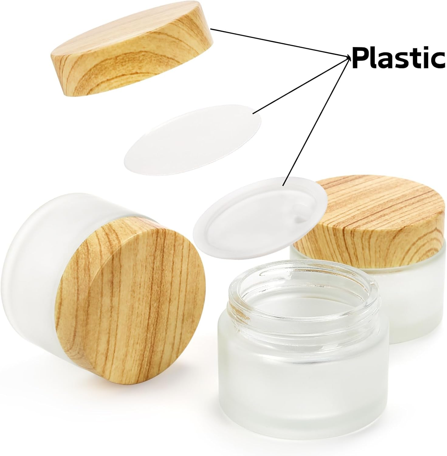 ZENFUN 16 Pcs Glass Cosmetic Containers 50 Gram/50Ml Empty Sample Jars with Leak Proof Lids, Frosted Glass Bottle for Cream, Lotions, Lip Balm - Refillable Travel Containers image number 5