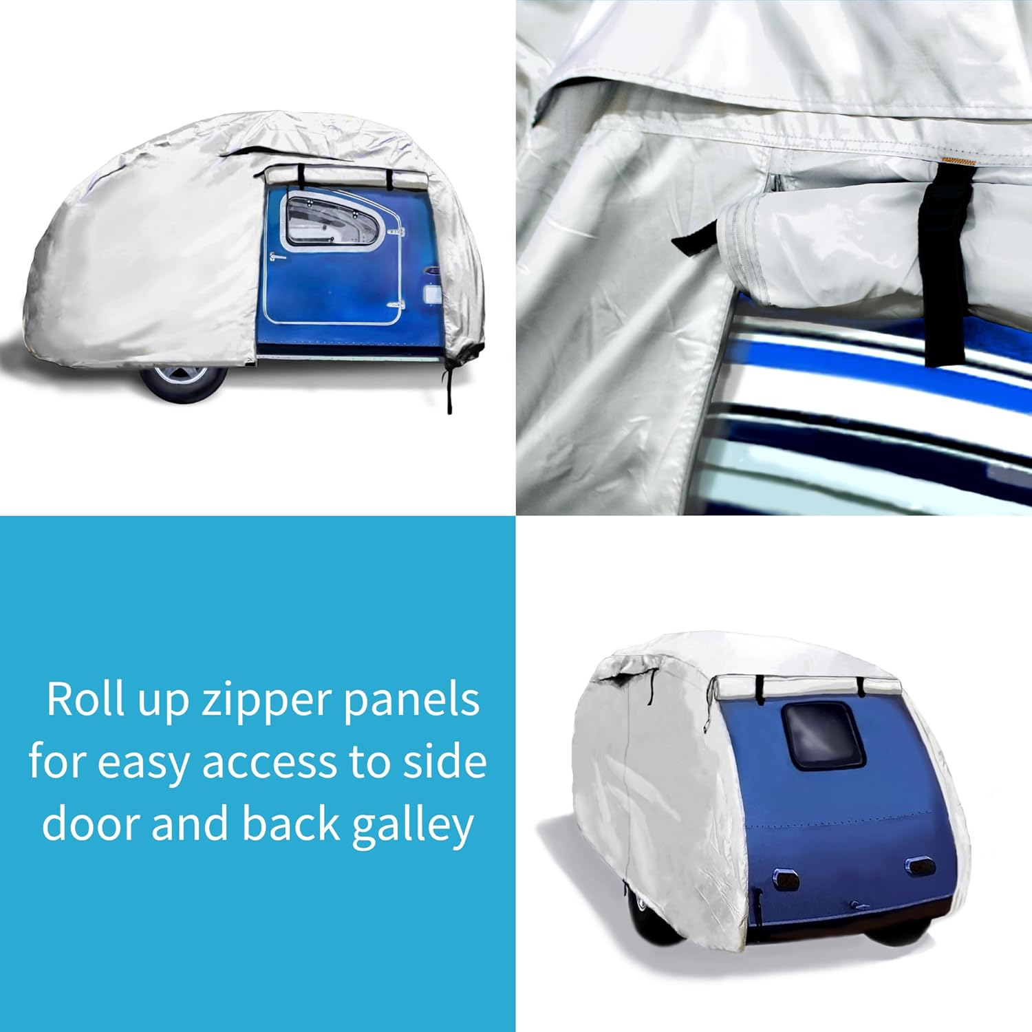 Eliteshield Shieldall Ultimate Teardrop Trailer Cover, Waterproof UV Protection Teardrop Travel Trailer Camper Cover Fits 8 Feet to 10 Feet Long, 5.5 Feet Wide Silver Color image number 2