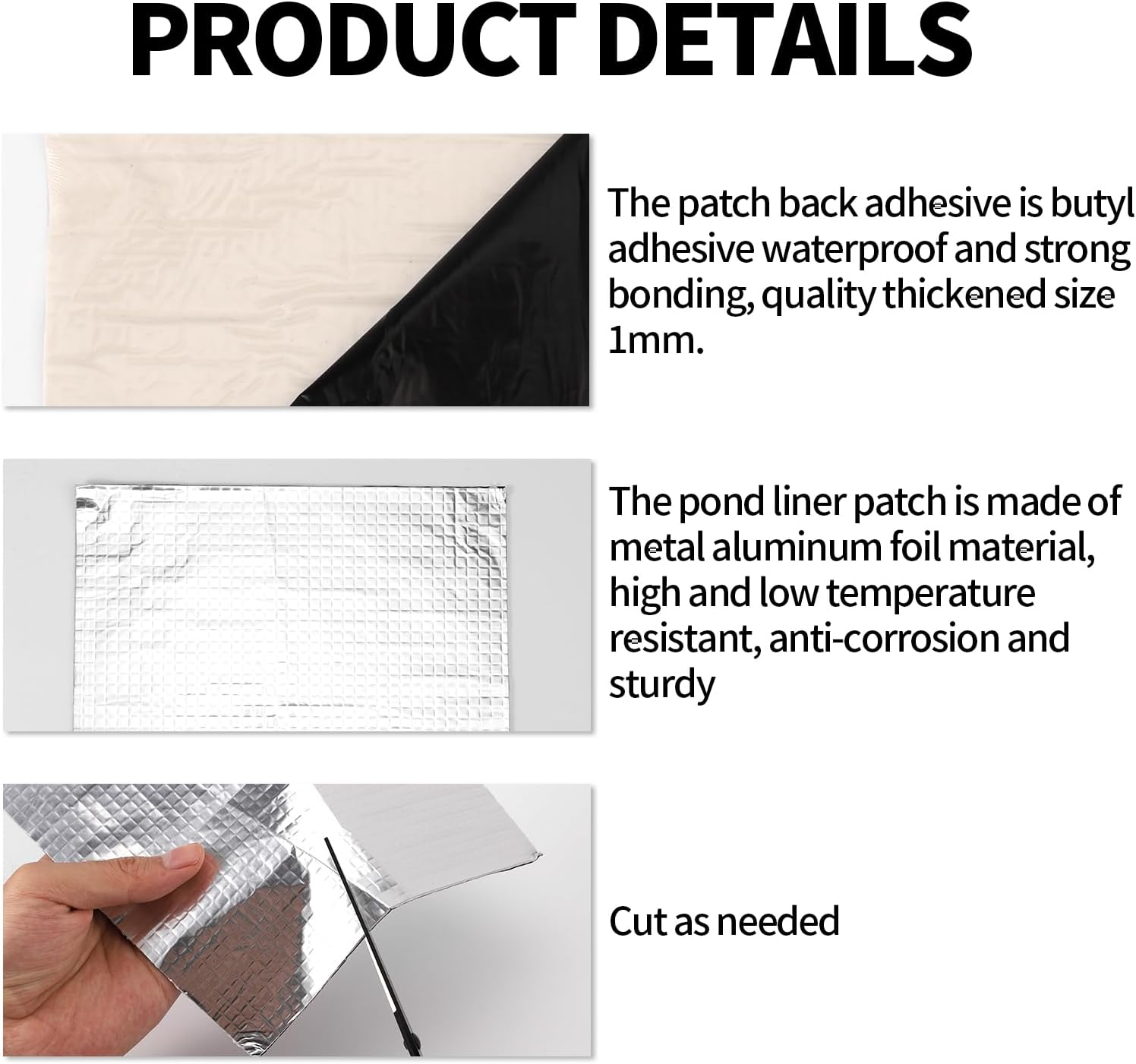 4Pcs Pond Liner Repair Patch, 8X8 Inch Butyl Rubber Aluminum Foil Pond Liner Patch Kit Self-Adhesive Thickened Seam for Garden Pool Repair Roof Protections image number 1