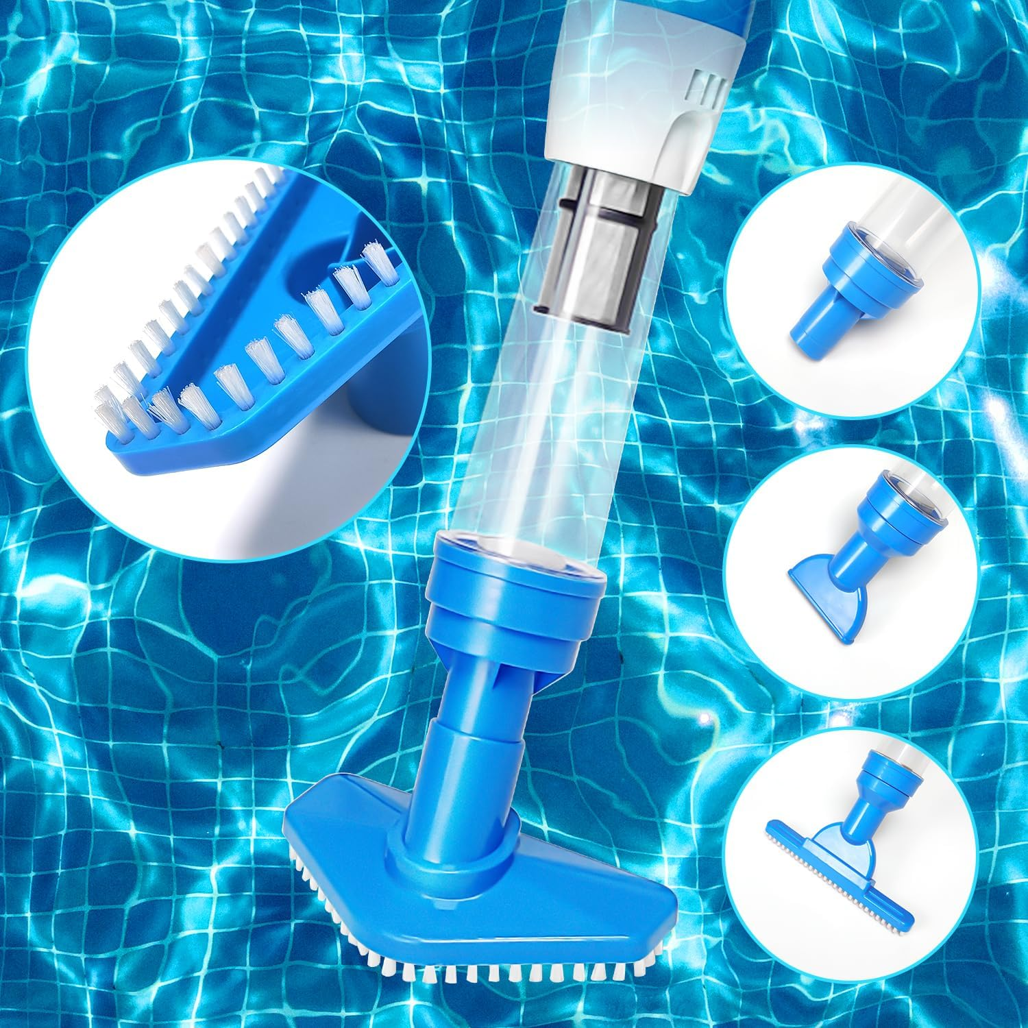 3 in 1 Pool Vacuum Cleaner, Electric Pool Hoover with Length Adjustable Handle, Rechargeable Vacuum for Spas, Hot Tubs, Small Pools - Running Time up to 90 Minutes, Blue image number 2