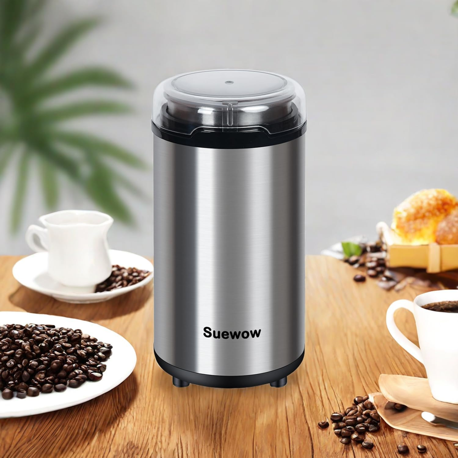 Electric Coffee Grinder - Powerful 200W Motor, Detachable Bean and Spice Grinder for Coffee Beans, Spices, Peanuts, Grains - Large Capacity Multipurpose Grinder (Silver) image number 2