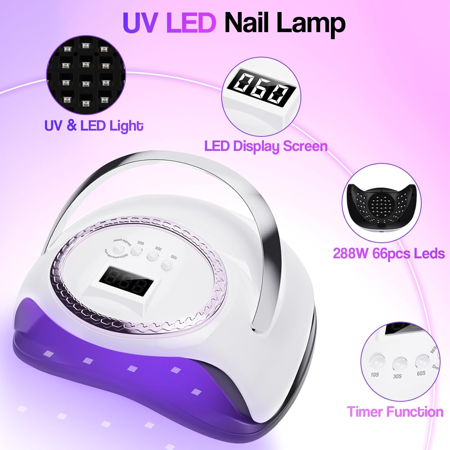 Advwin Professional 3-In-1 Nail Set: UV/LED Nail Lamp + Nail Dust Collector + Electric Nail Drill Kit, USB Power & 6 Grinding Bits image number 4