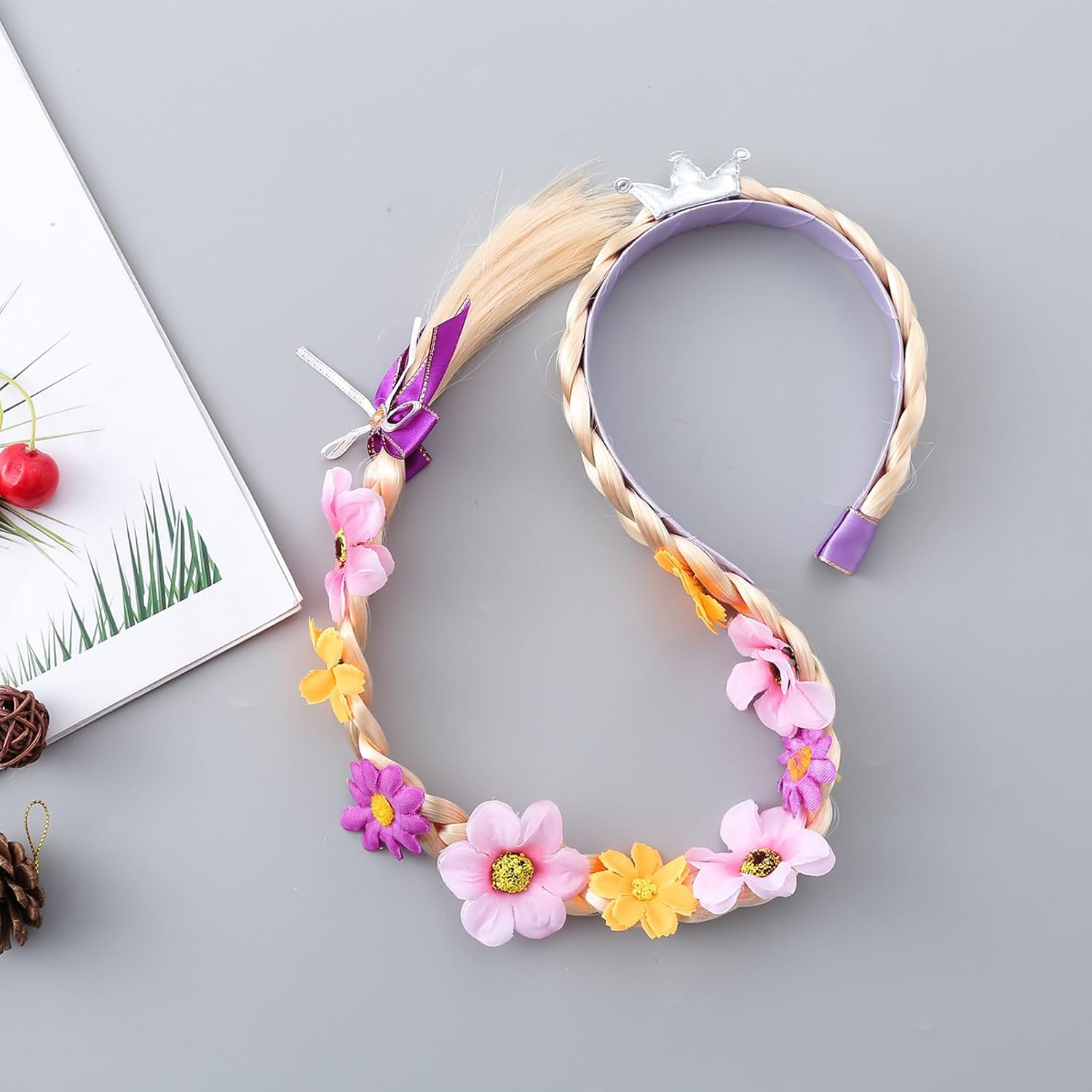 Tatibana Princess Dress up Wigs, Princess Rapunzel Long Braided Wig Headbands with Tiara Flowers Adorn for Girls Costume Accessories, 29 Inch image number 6