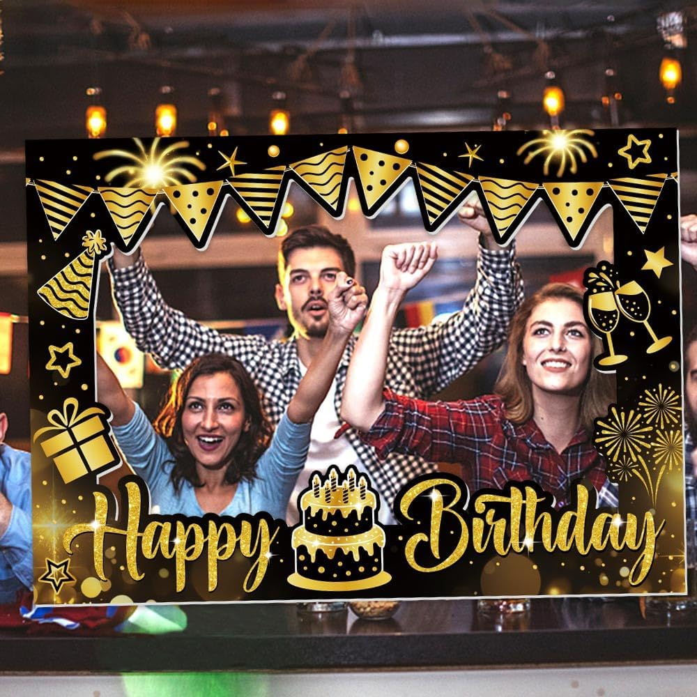 Happy Birthday Photo Frame Prop, Black and Gold Party Decoration, 70 X 50 Cm image number 2