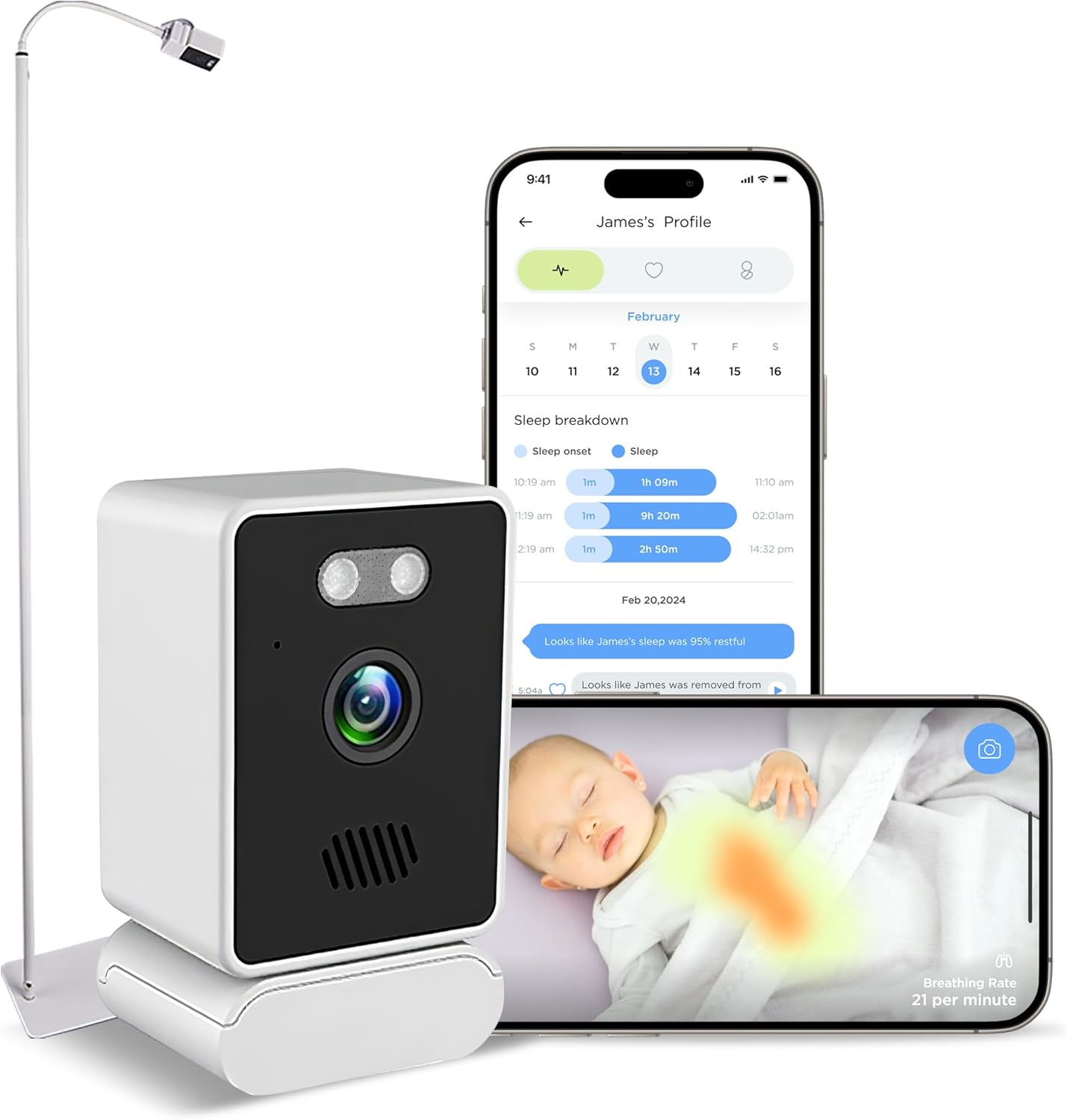 Lfcforldx Pro Smart Baby Monitor & Flex Stand - 1080P Wi-Fi Video Camera, Sensor-Free Sleep & Breathing Motion Tracker, 2-Way Audio, Sound/Motion/Cry Alerts, Night Vision, and Breathing Band image number 5