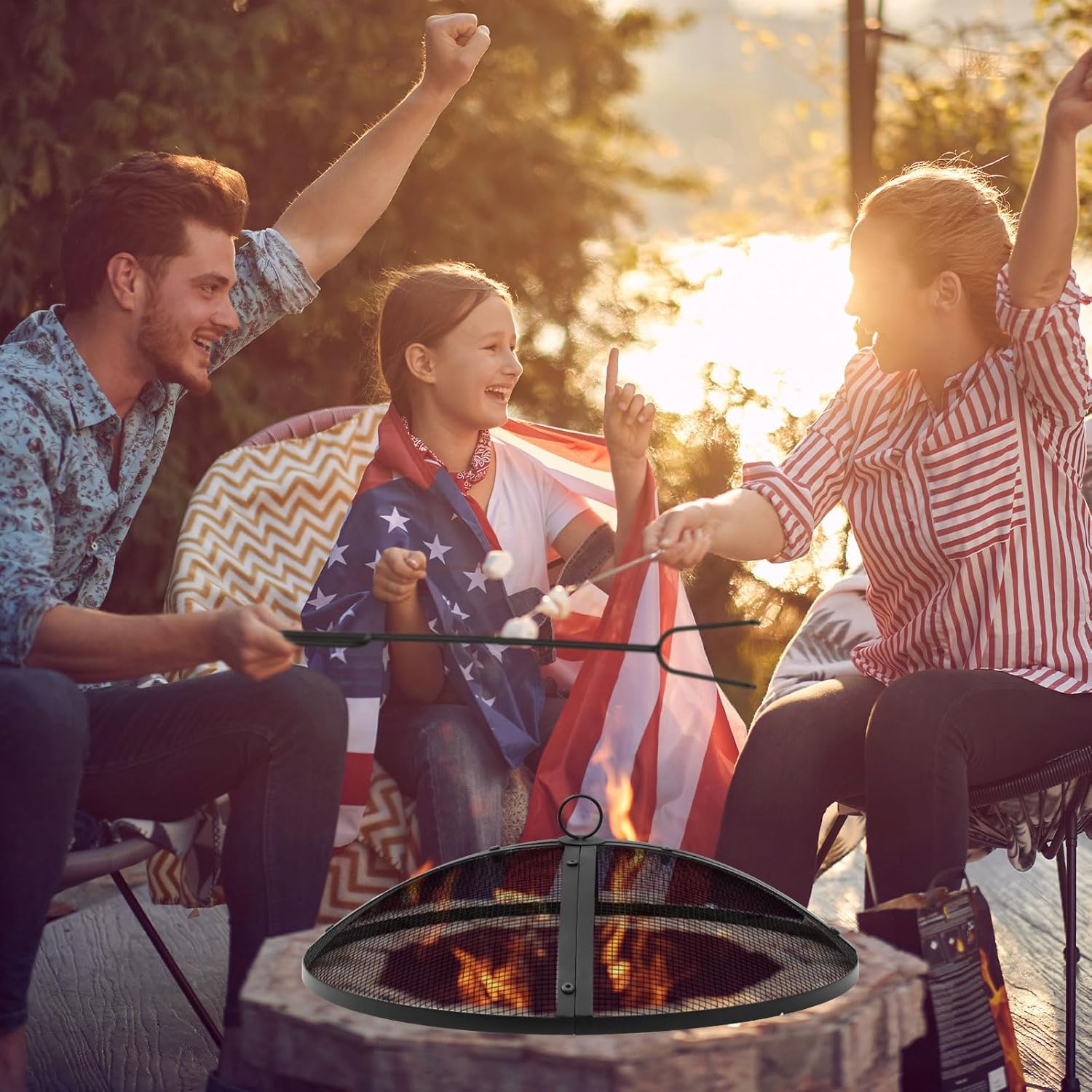 Suzile 22 Inch Heavy Duty Fire Pit Spark Screen round Mesh Fire Pit Cover Fire Pit Lid Fire Pit Mesh Screen with Handle and Lifter Tool for Outdoor Firepit Stove Fireplace (Black) image number 5